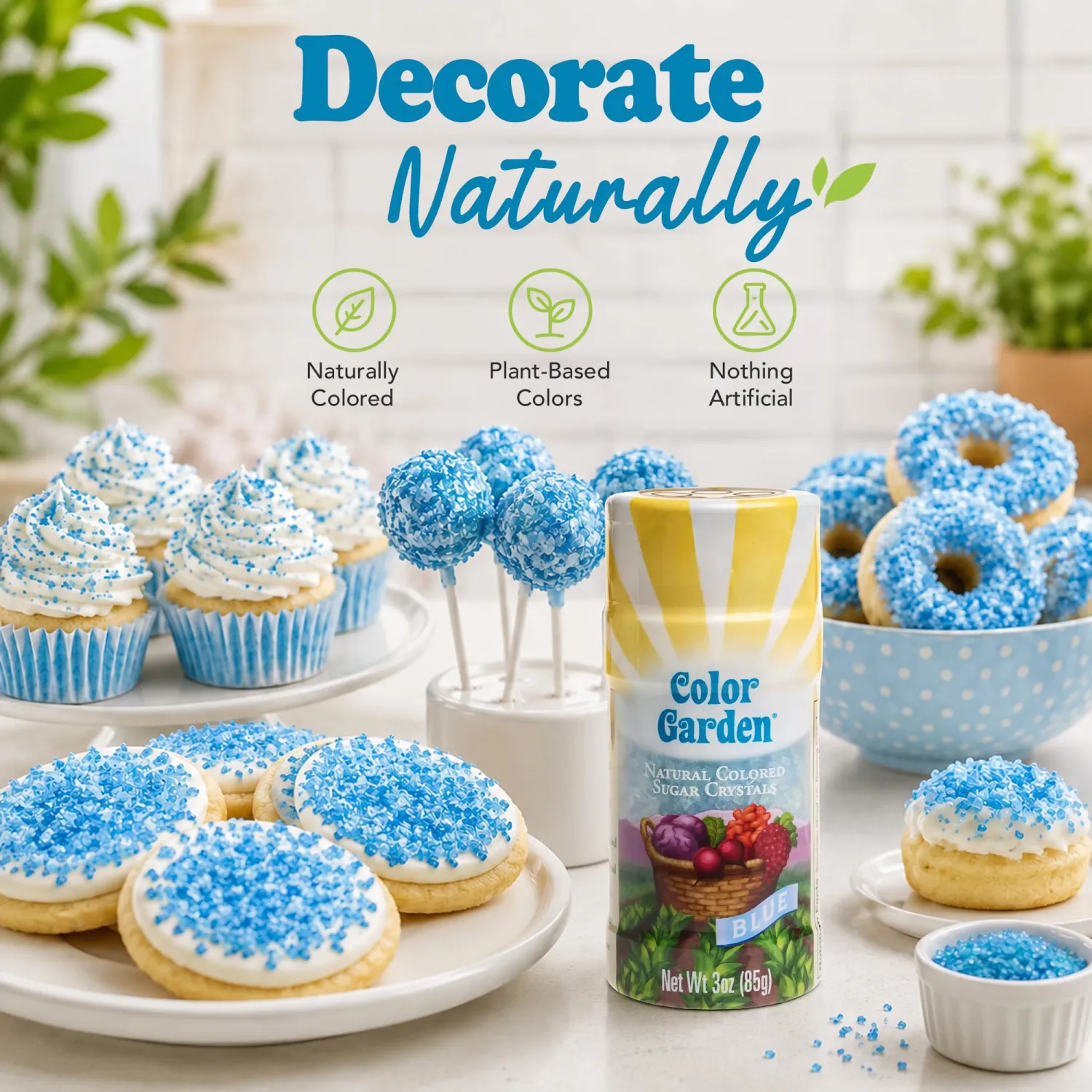 Color Garden Natural Blue Sanding Sugar Sprinkles for Baking, 3oz Vegan