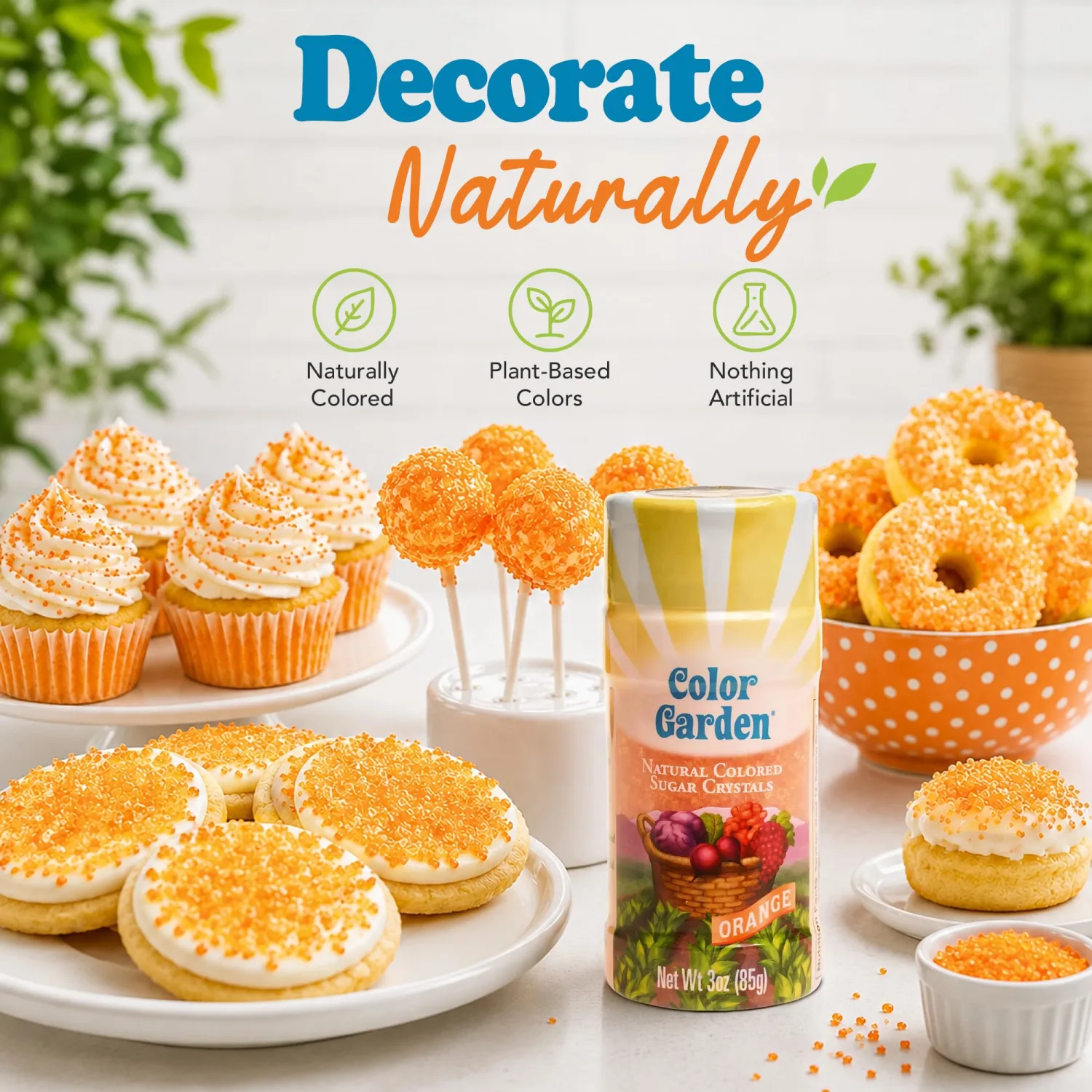 Color Garden Natural Orange Sanding Sugar Sprinkles for Baking, 3oz Vegan