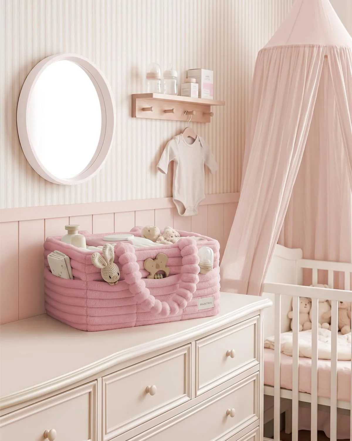 Blissful Diary Flannel Diaper Caddy Organizer & Gift Packaging, Blush Pink