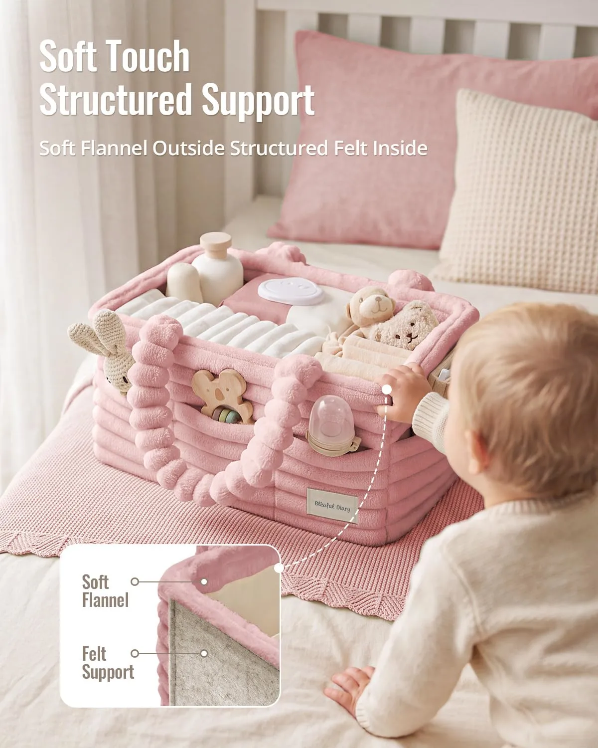Blissful Diary Flannel Diaper Caddy Organizer & Gift Packaging, Blush Pink