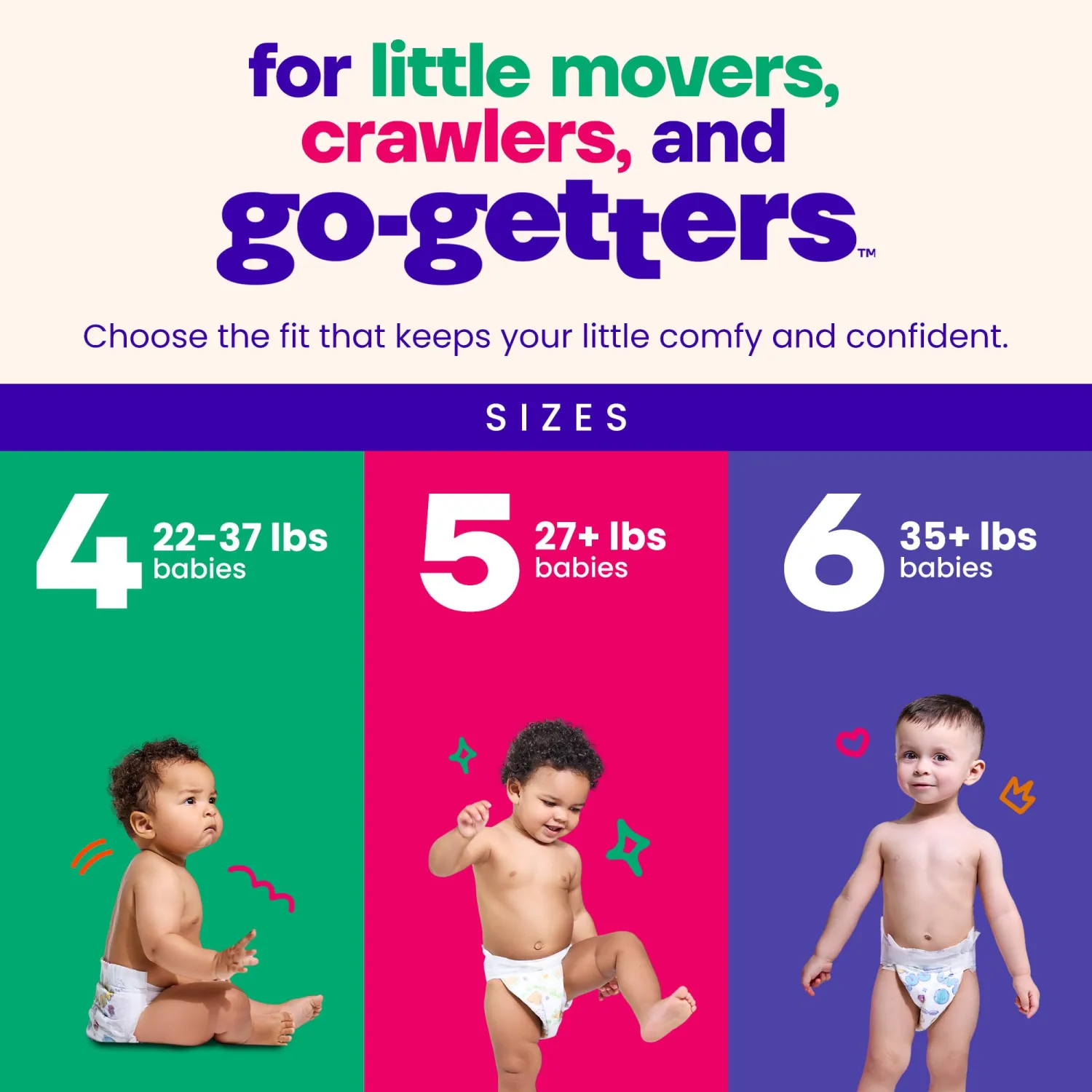 Happy Hues Go-Getters Disposable Diapers Size 4, 22-37 lbs, 84 Count
