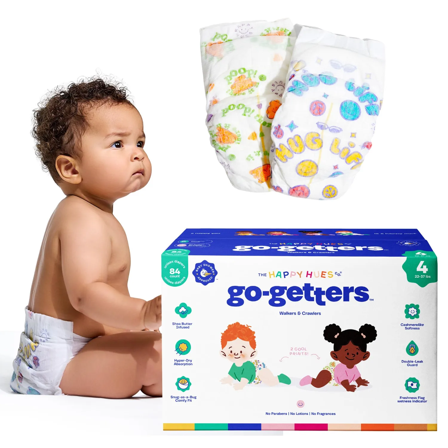Happy Hues Go-Getters Disposable Diapers Size 4, 22-37 lbs, 84 Count