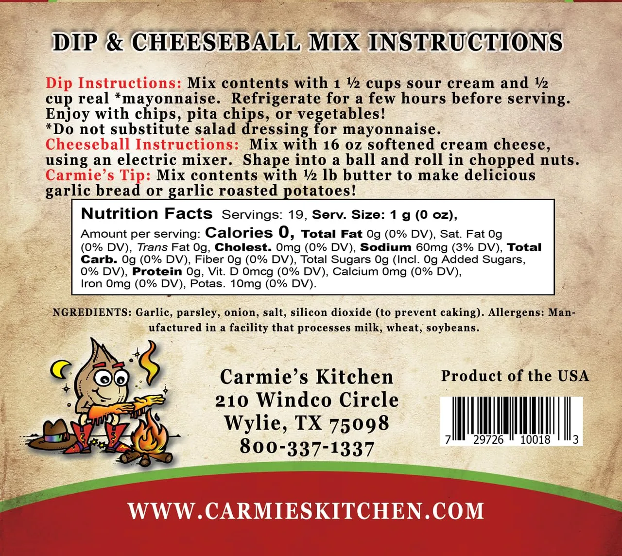 Carmie's Kitchen Roasted Garlic Dip Mix, 0.7 Ounce