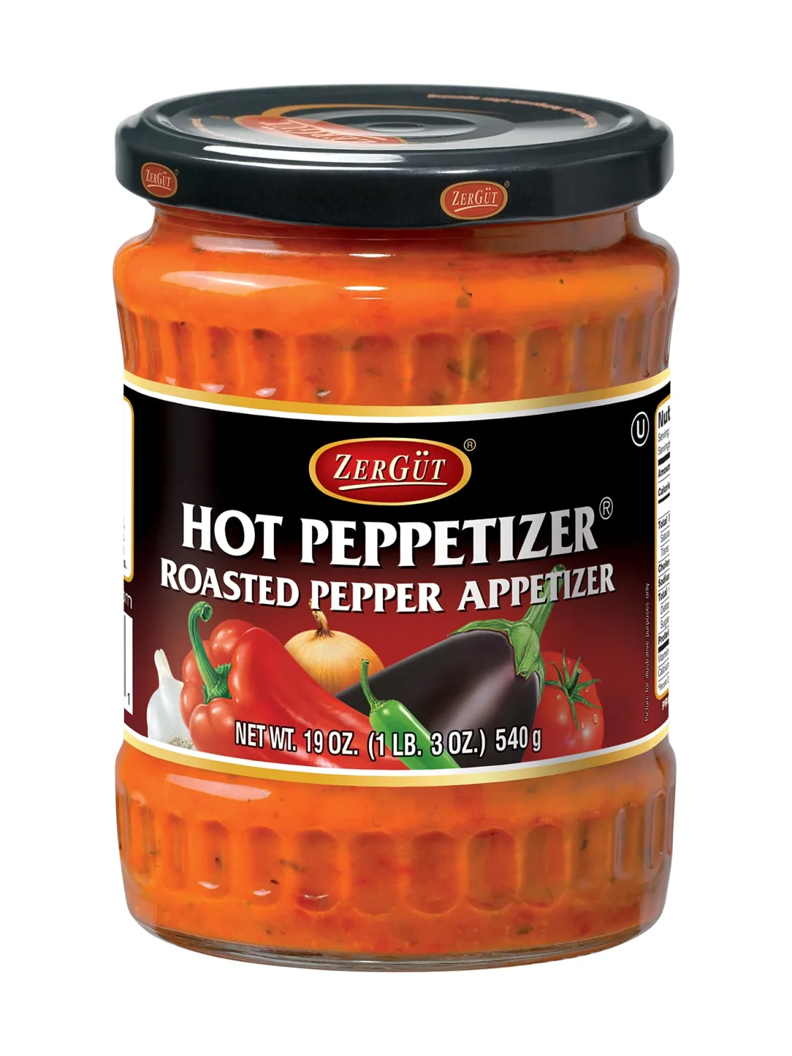 Zergut | Peppetizer Hot | Plant-Based Spread | Kosher | Vegan | No Artificial Colors, Additives, or Preservatives | 19oz / 540g Jar