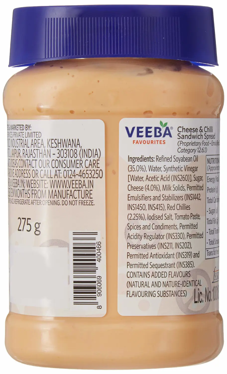 Veeba Cheese and Chilli Sandwich Spread, 275g (Packaging May Vary)