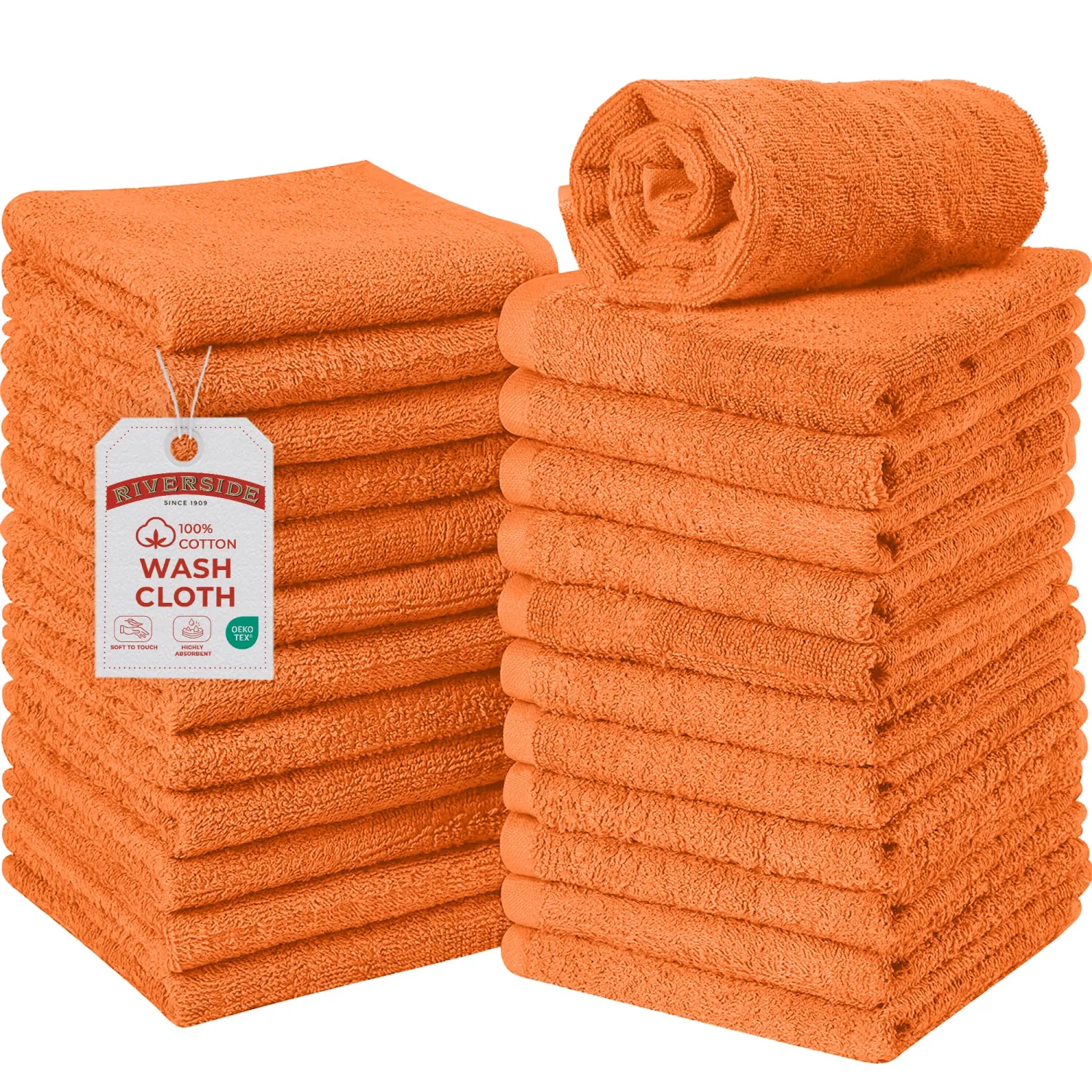 RIVERSIDE 24 Pack Wash Cloths for Showering, 12x12 inches, Orange