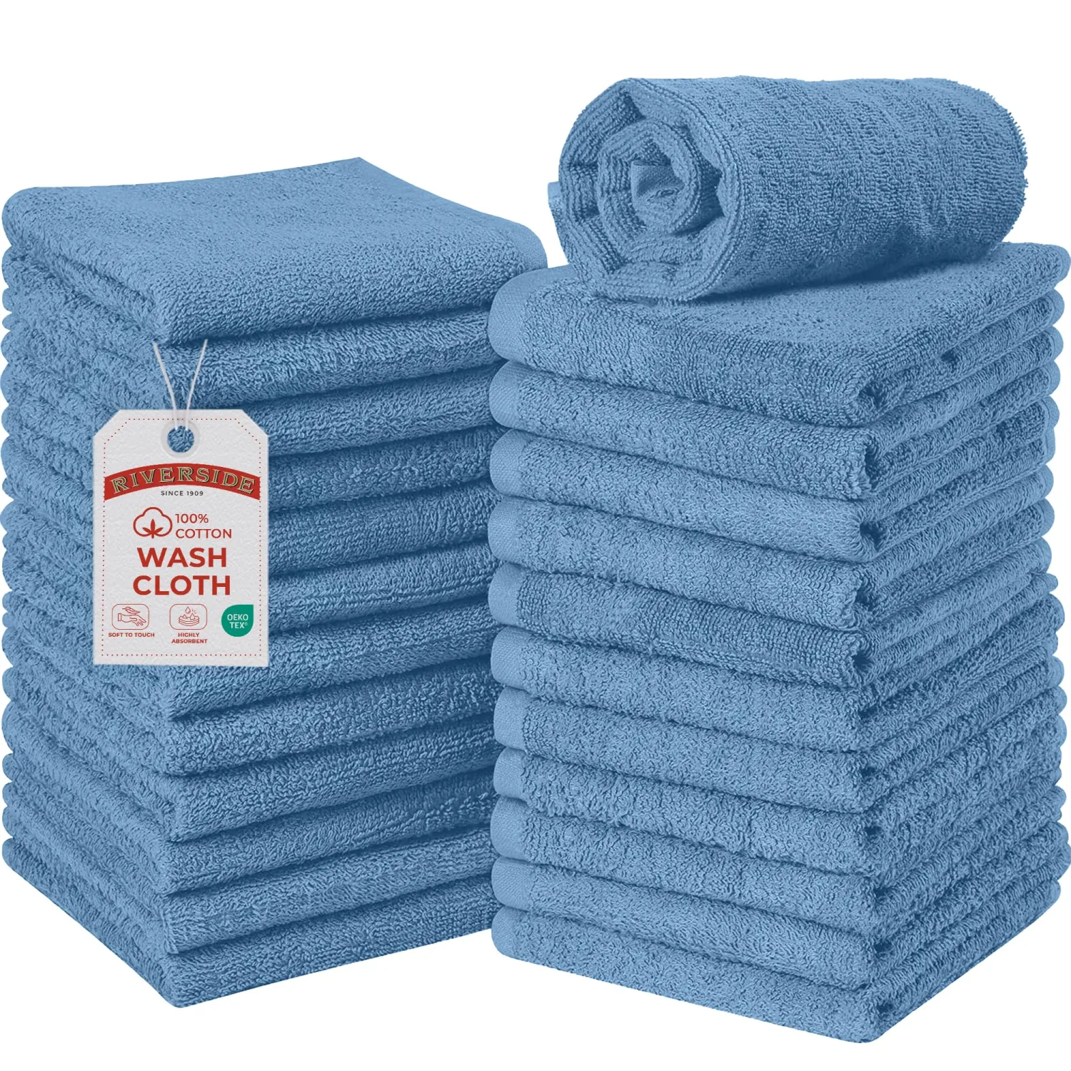 RIVERSIDE 24 Pack Wash Cloths for Showering, 12x12 inches, Electric Blue