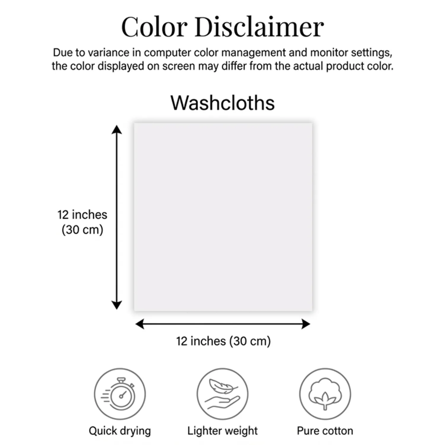 RIVERSIDE 12 Pack Washcloths Set, 12x12 inches, Black