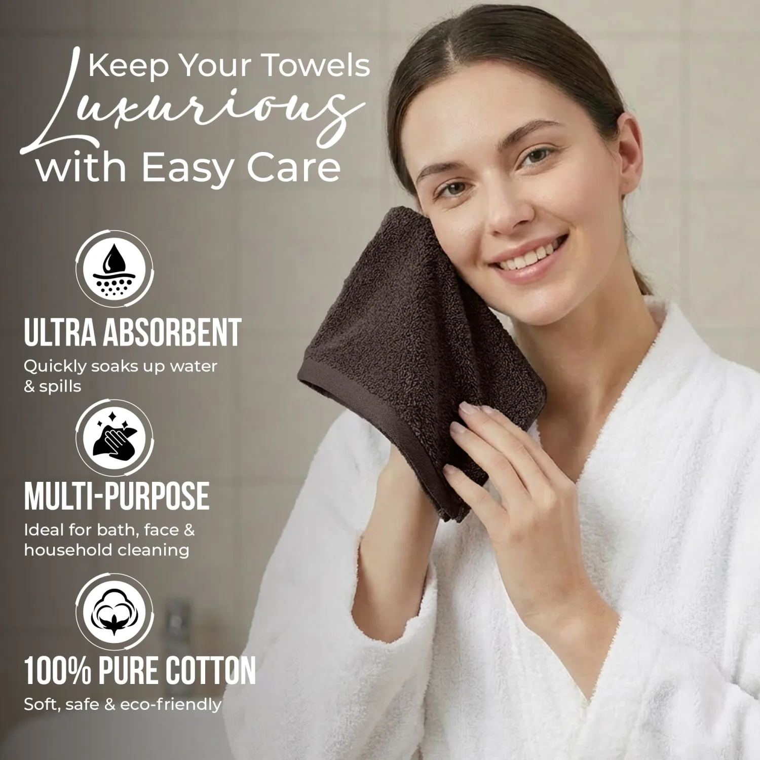 RIVERSIDE 24 Pack Wash Cloths for Showering, 12x12 inches, Brown