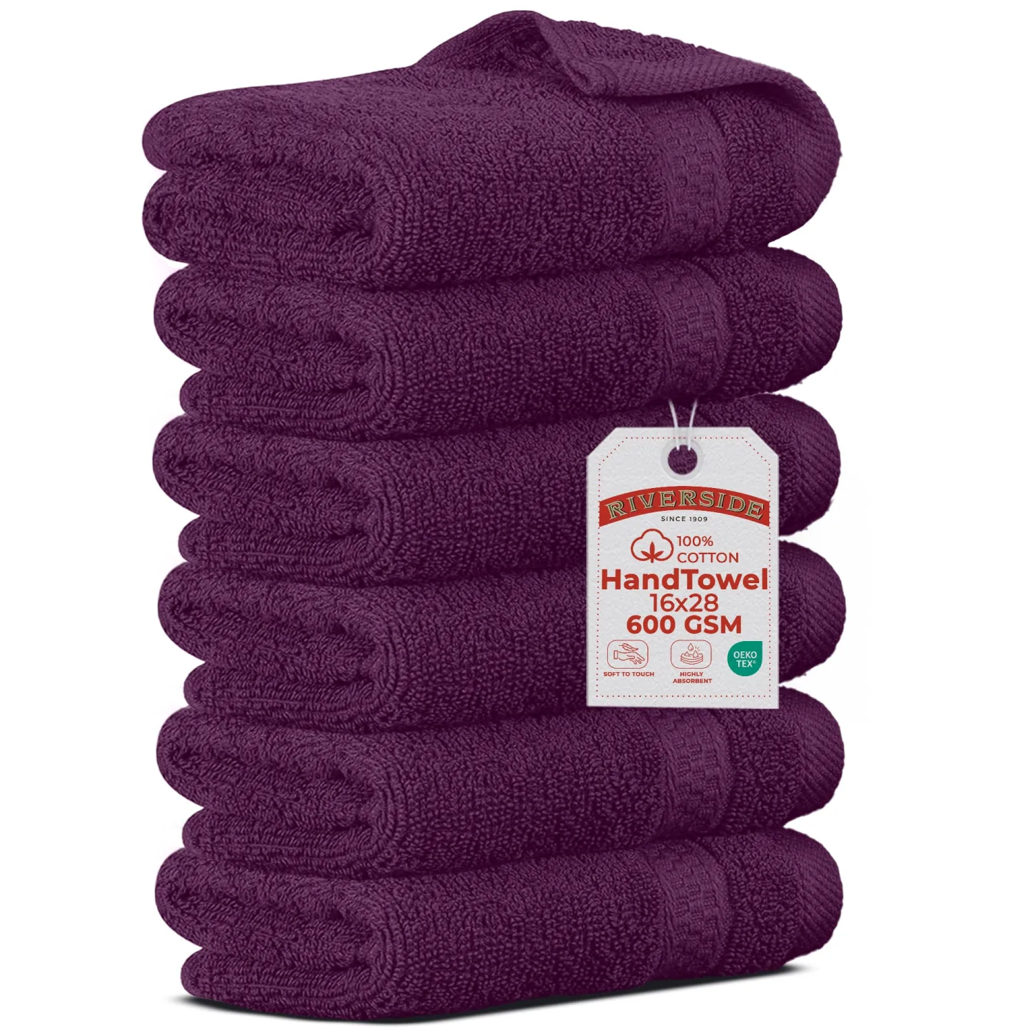 RIVERSIDE 6 Pack Premium Hand Towels Set, 16x28 in, 600 GSM, Purple Passion