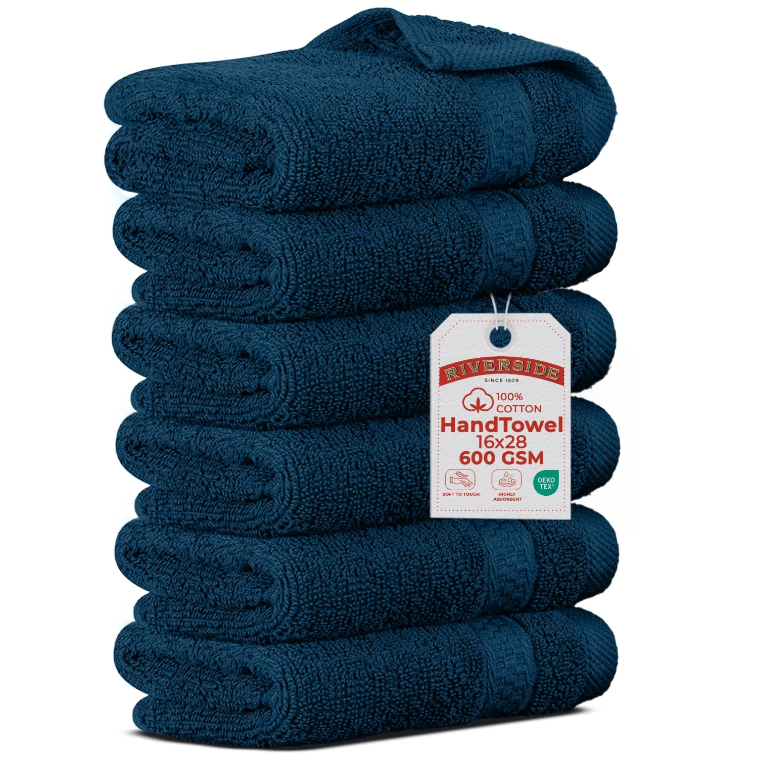 RIVERSIDE 6 Pack Premium Hand Towels Set, 16x28 in, 600 GSM, Blue Opal