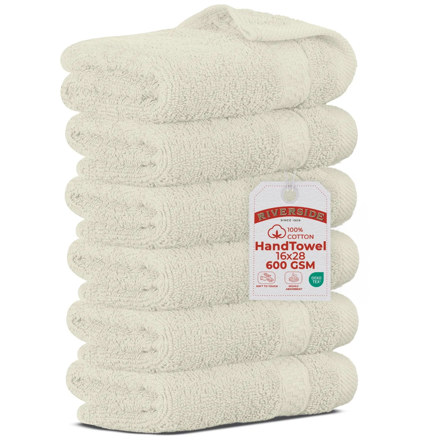 RIVERSIDE 6 Pack Premium Hand Towels Set, 16x28 in, 600 GSM, Cannoli Cream
