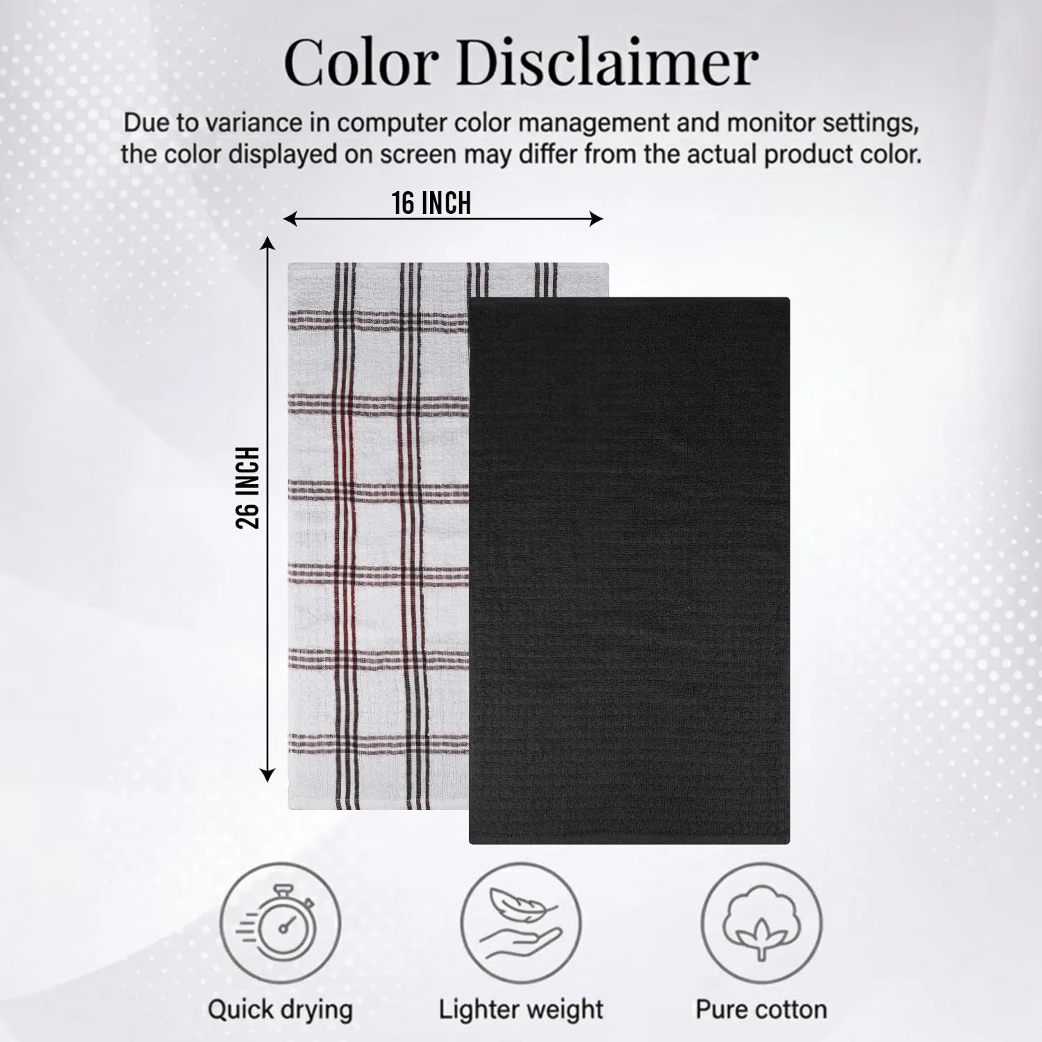 RIVERSIDE 6 Pack Large Premium Cotton Kitchen Towels 16x26 Inches, Black