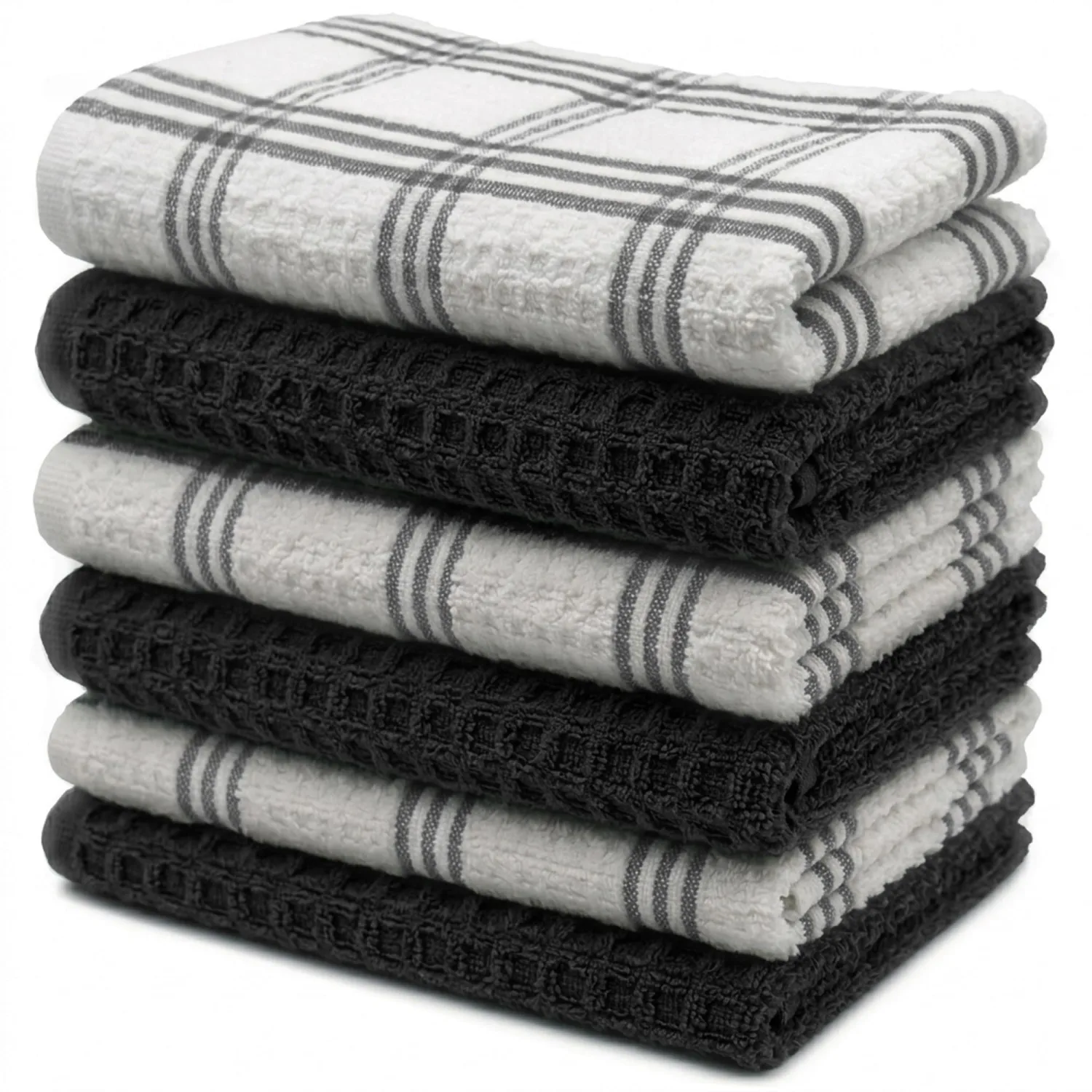 RIVERSIDE 6 Pack Large Premium Cotton Kitchen Towels 16x26 Inches, Black