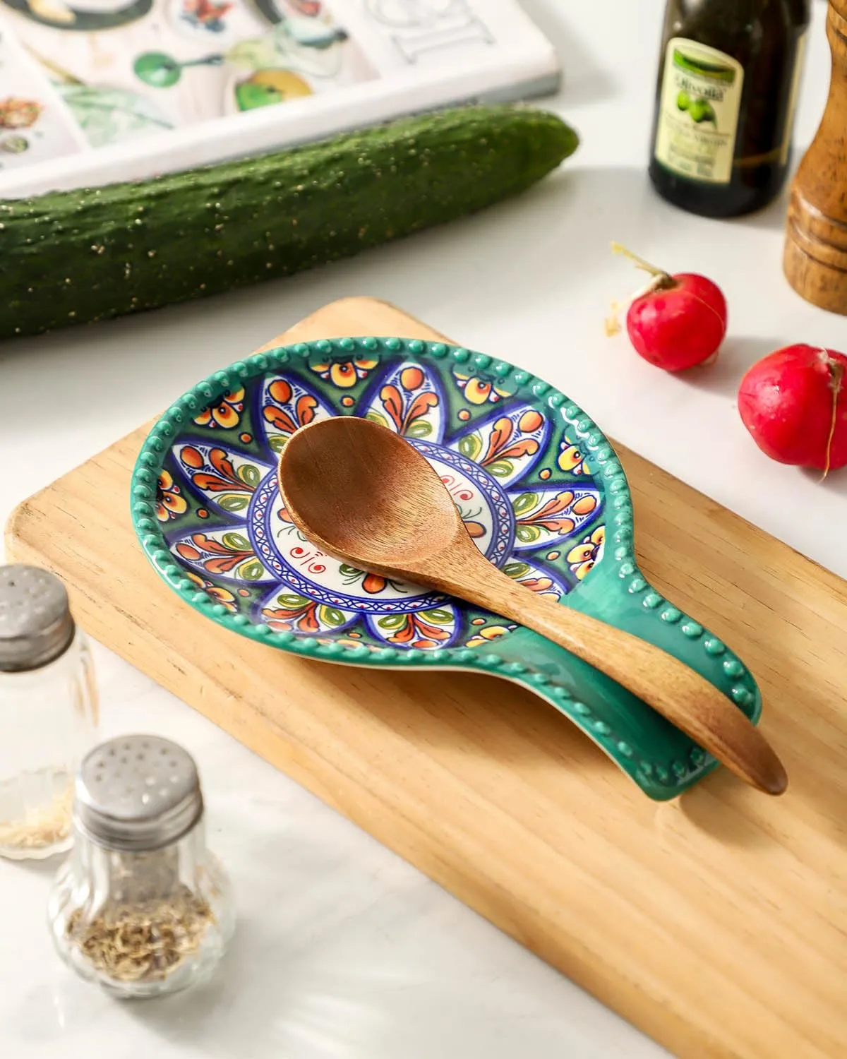 Glowworm Ceramic Spoon Rest for Stove Top, 7.7 Inch Coffee Spoon Holder