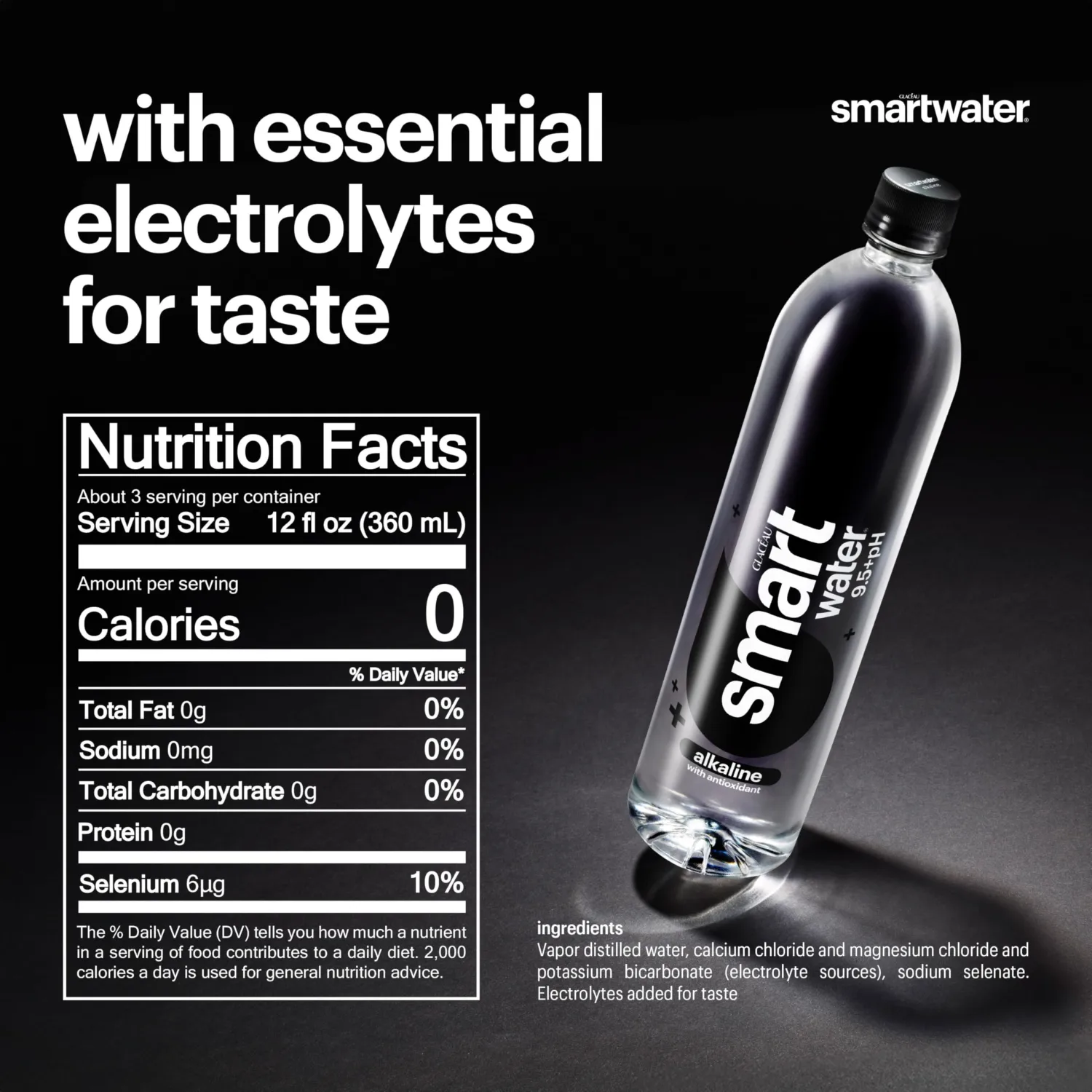 Smartwater Alkaline with Antioxidant Water Bottle, 33.8 fl oz