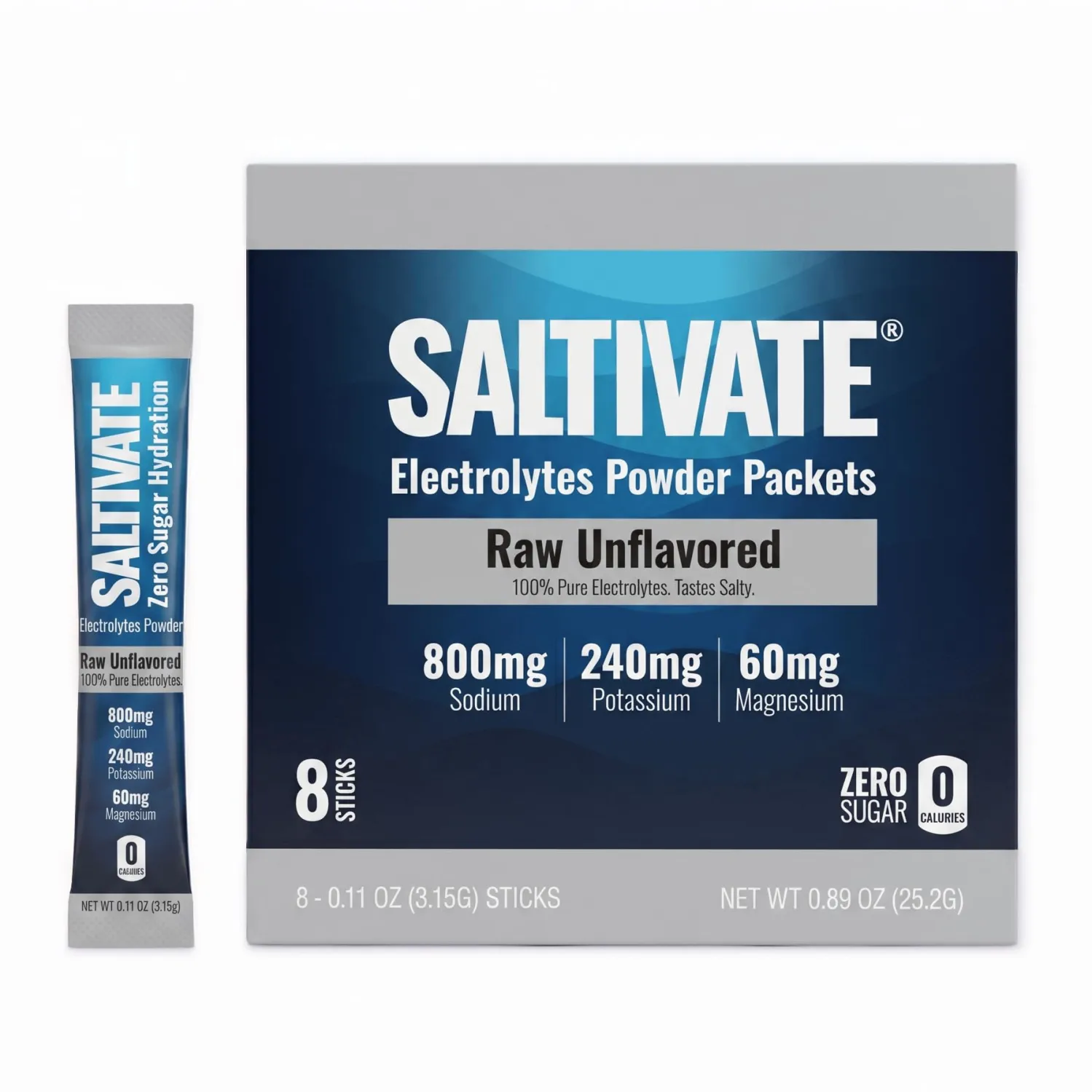 Electrolyte Packets, Raw Unflavored, 800mg Sodium, 8 Sticks