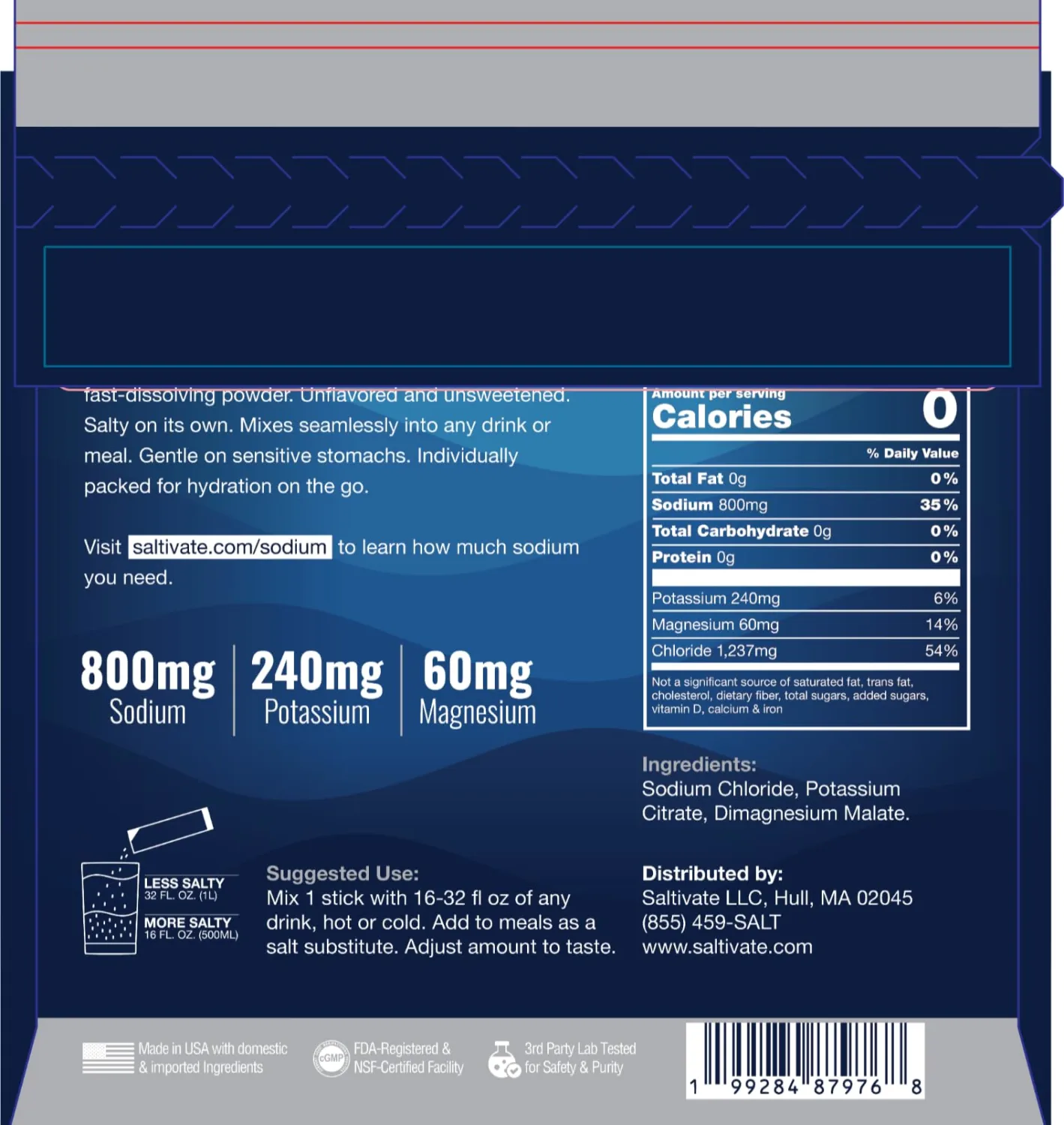 Electrolyte Packets, Raw Unflavored, 800mg Sodium, 8 Sticks