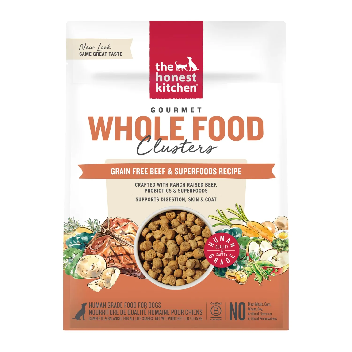 The Honest Kitchen Grain Free Beef & Superfoods Whole Food Clusters, Human Grade Dry Dog Food, Vet-Crafted Nutritional Support for Skin, Coat, Digestion & Overall Wellness, Trial Size, 1 lb Bag