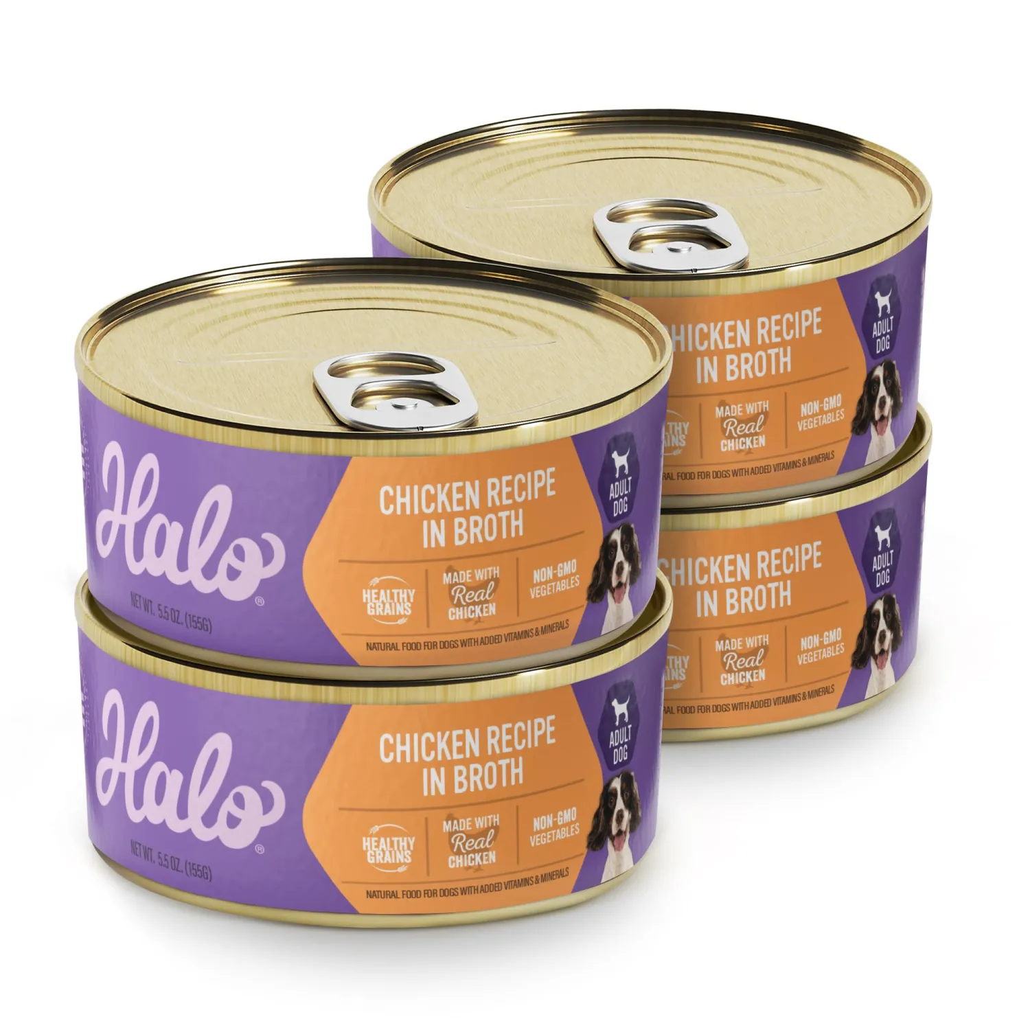 Halo Wet Dog Food, Real Chicken in Broth Recipe, 5.5 oz Can, 4-Pack