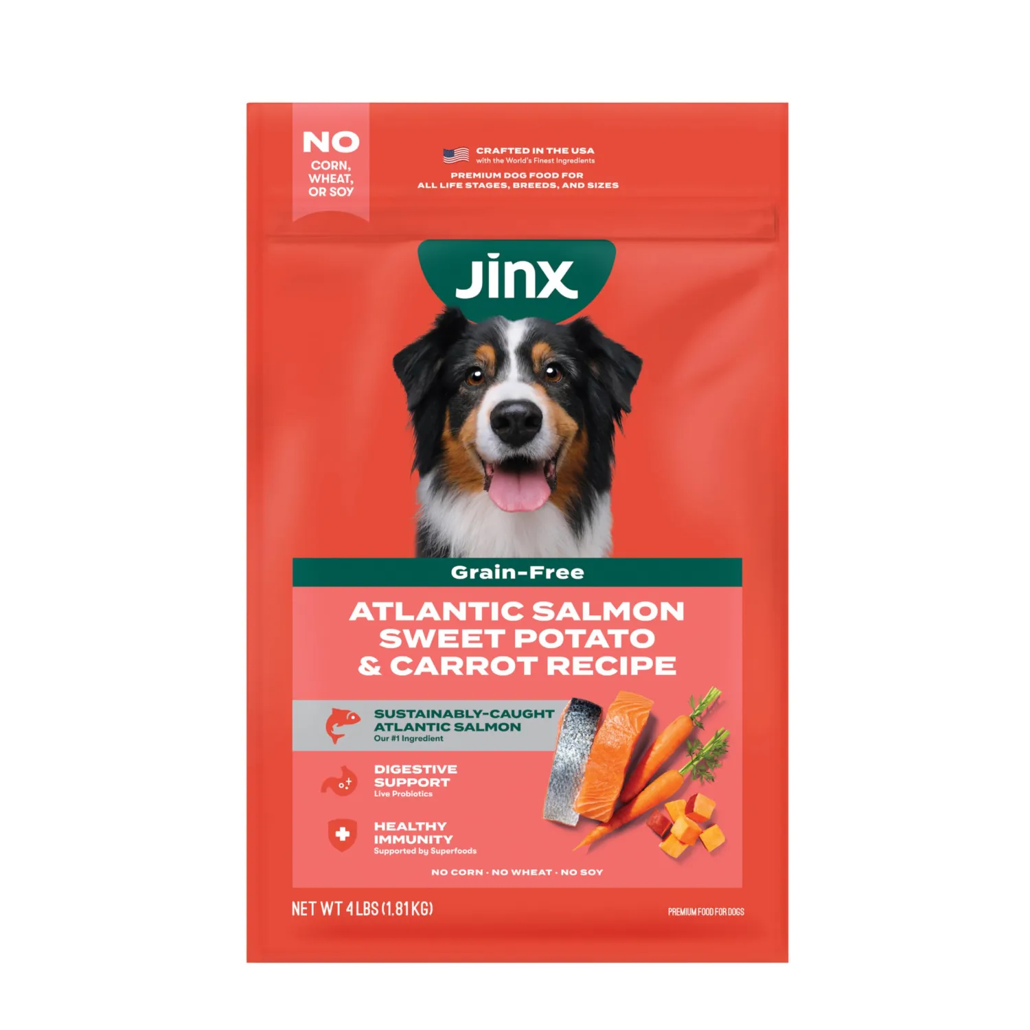 Jinx Grain Free Dry Dog Food - Real Salmon, Sweet Potato & Carrot, 4lb