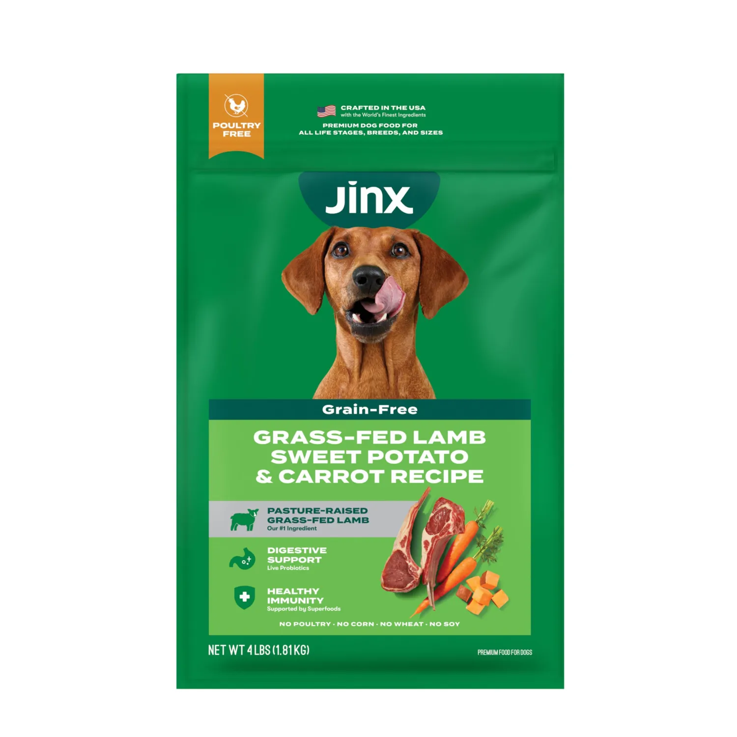 Jinx Grain Free Dry Dog Food - Real Lamb, Sweet Potato & Carrot, 4lb
