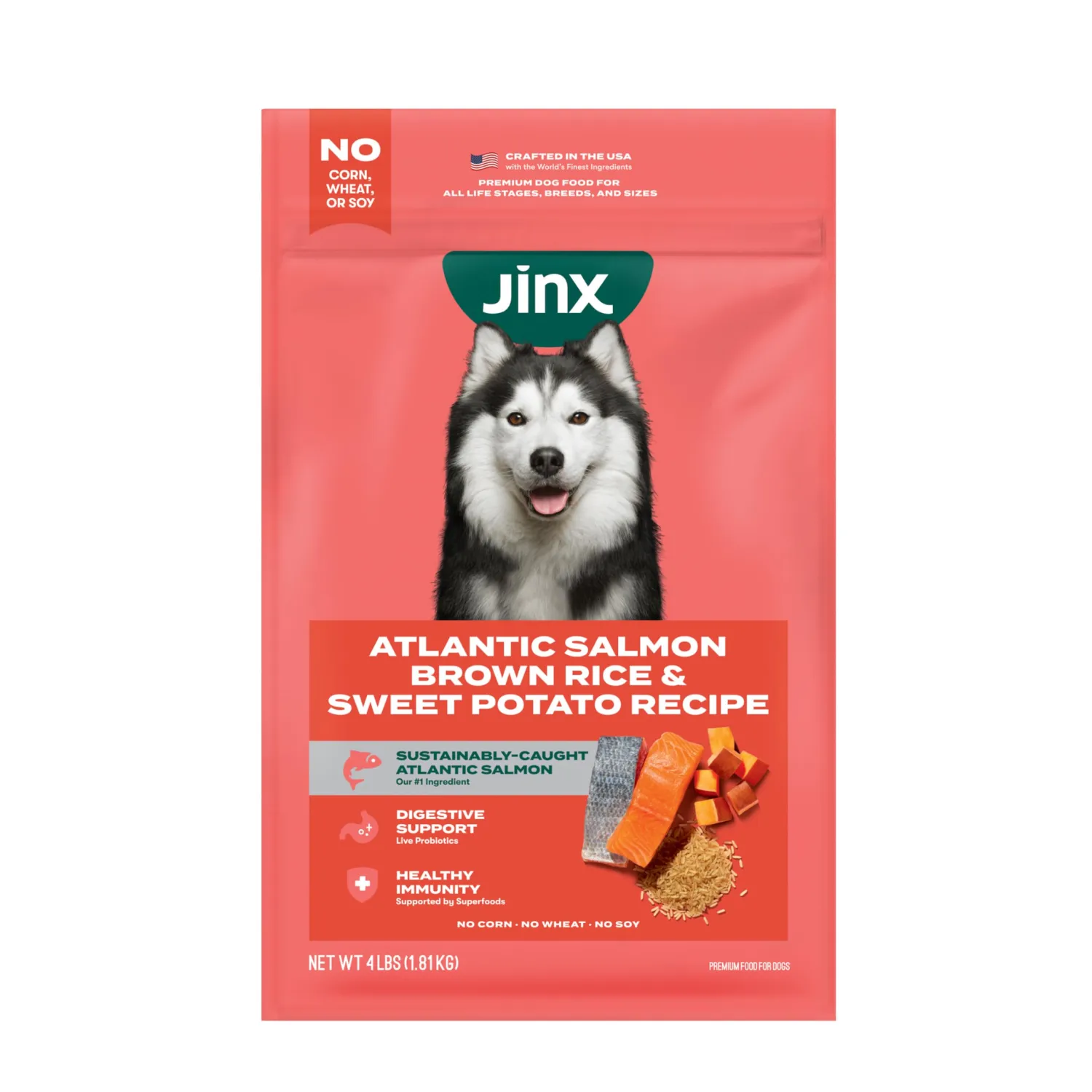 Jinx Dry Dog Food - Real Salmon, Brown Rice & Sweet Potato, 4lb