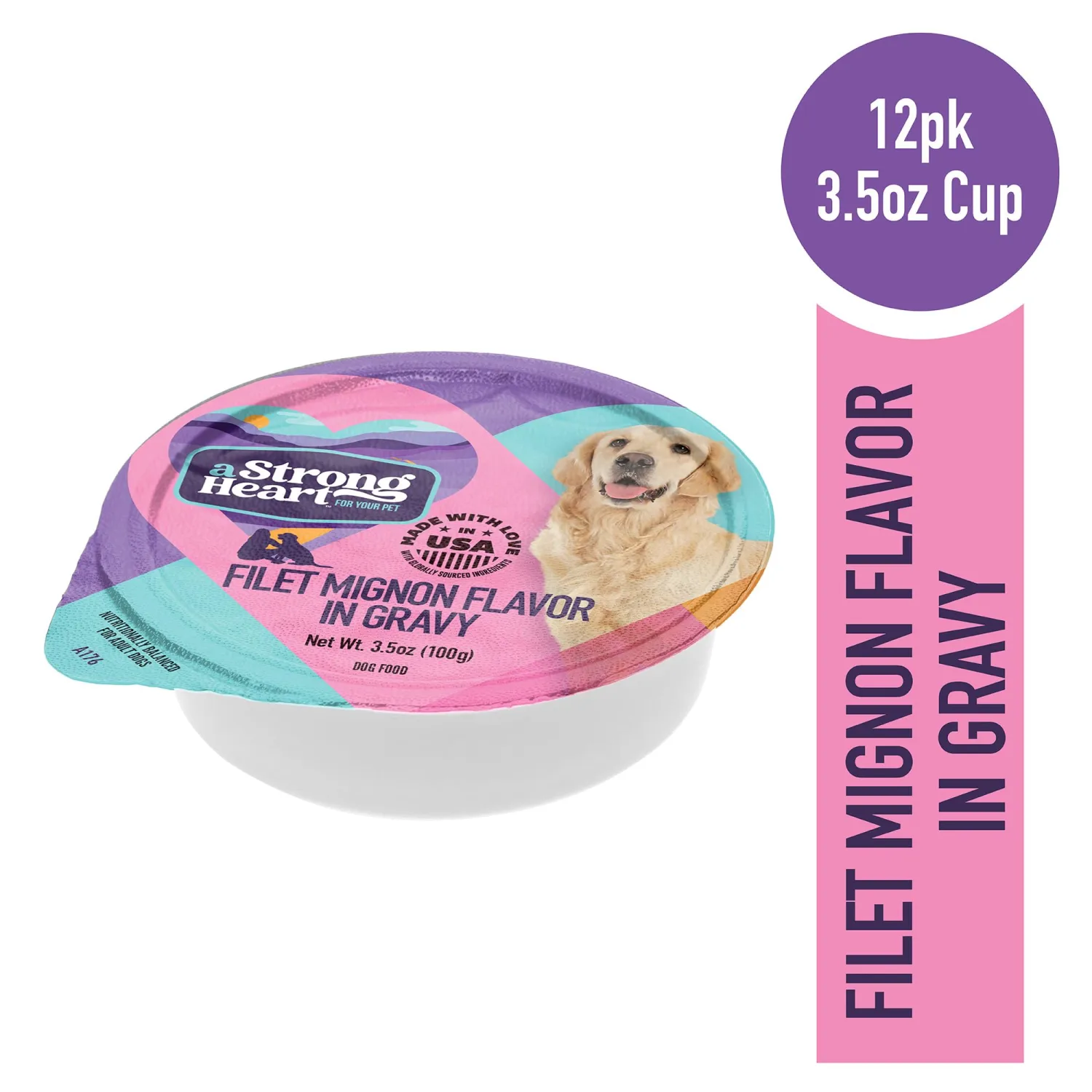 A Strong Heart Filet Mignon Flavor Dog Food Cups in Gravy, 3.5oz, 12-Pk