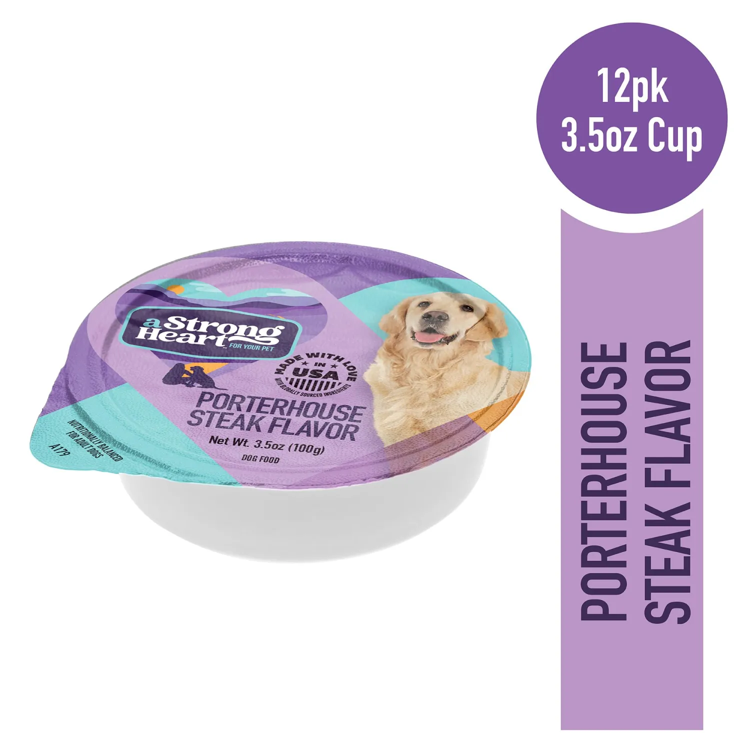 A Strong Heart Porterhouse Steak Flavor Dog Food Cups, 3.5oz, 12-Pk