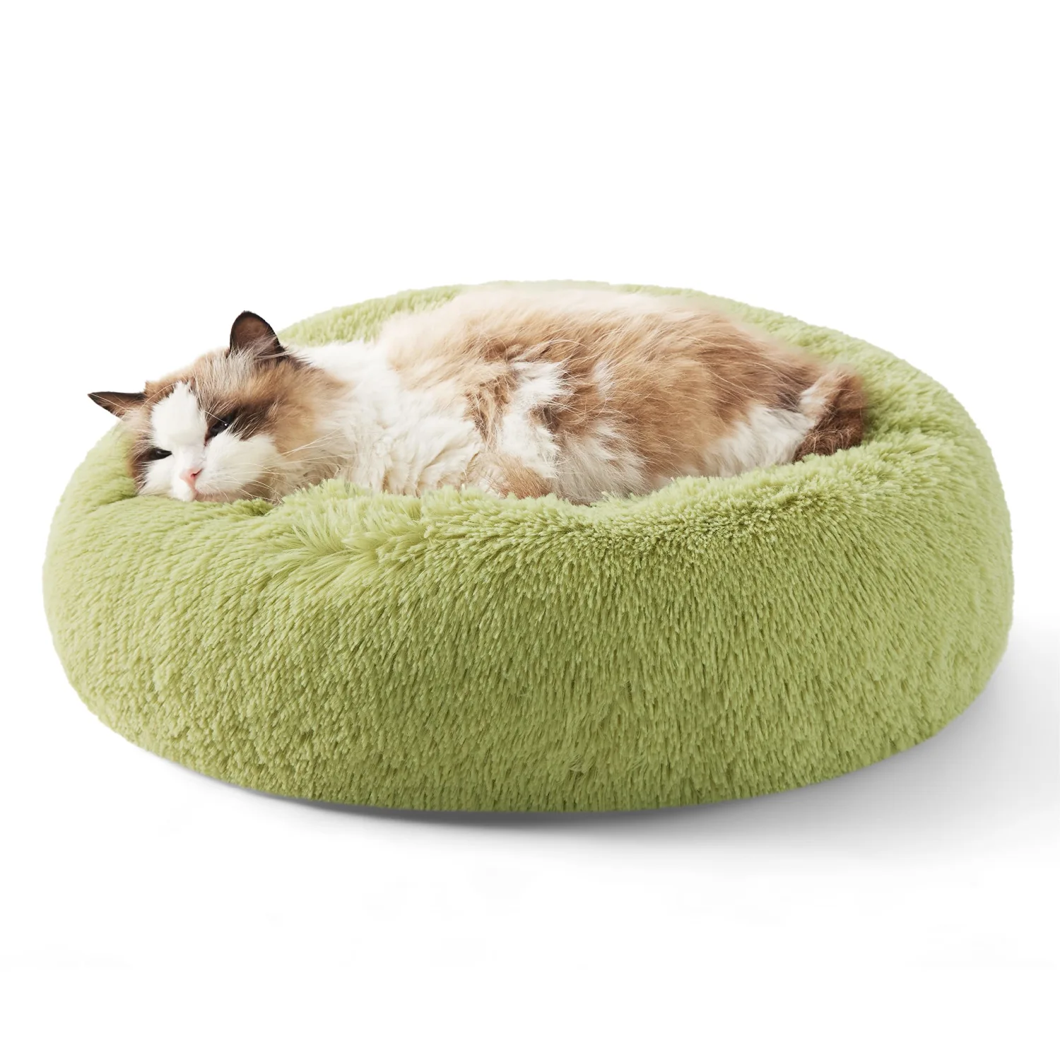 Bedsure Calming Cat Beds Donut Round Washable Kitten Bed,20 inches Green