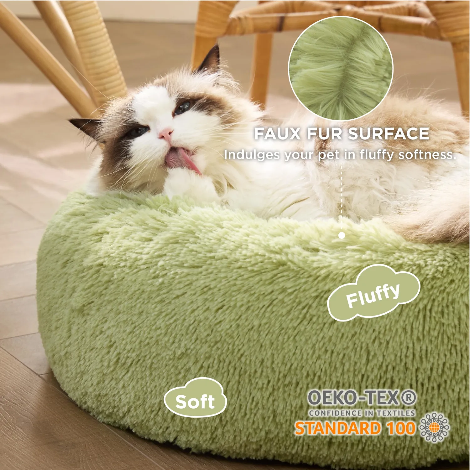 Bedsure Calming Cat Beds Donut Round Washable Kitten Bed,20 inches Green