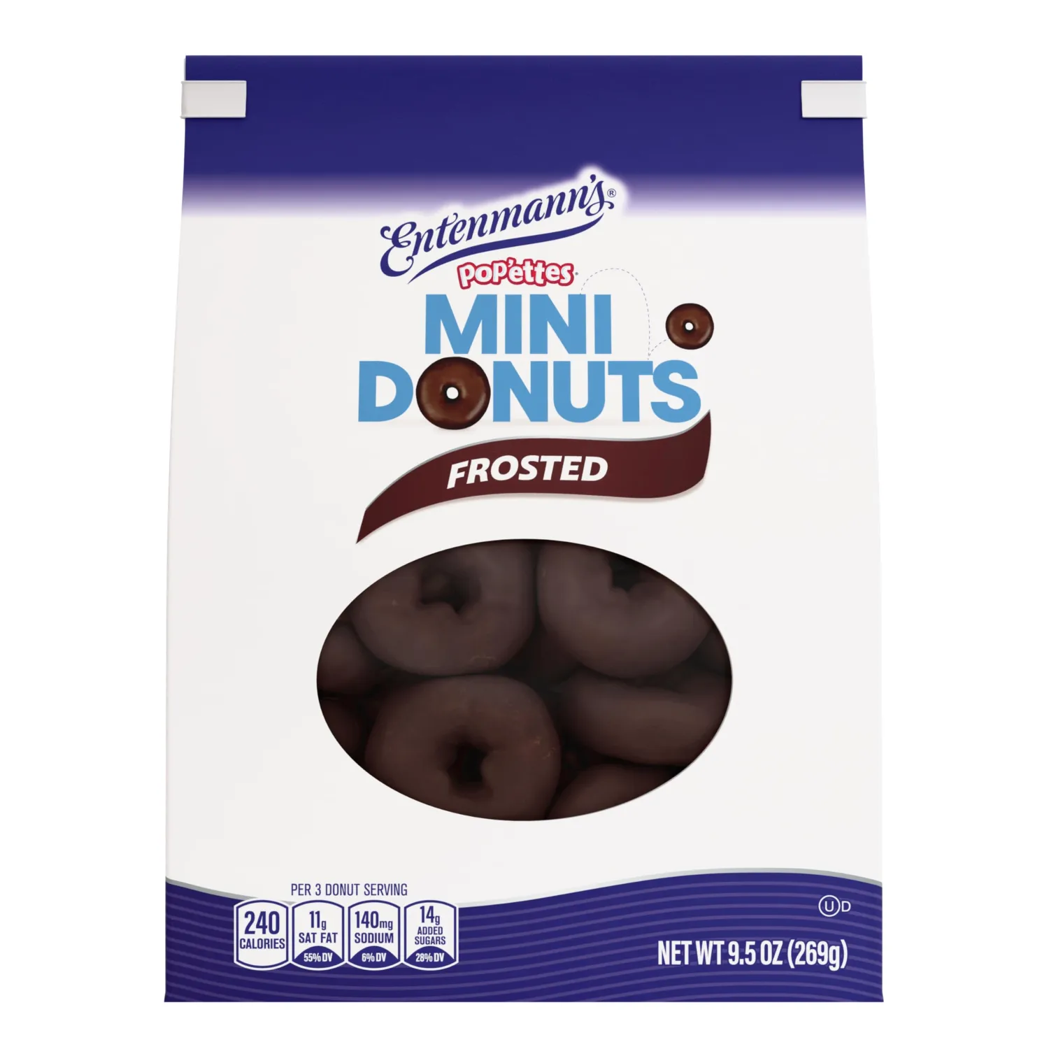 Entenmann's Pop'ettes Frosted Donuts, Chocolate Mini Mini Doughnuts, 9.5 oz Bag