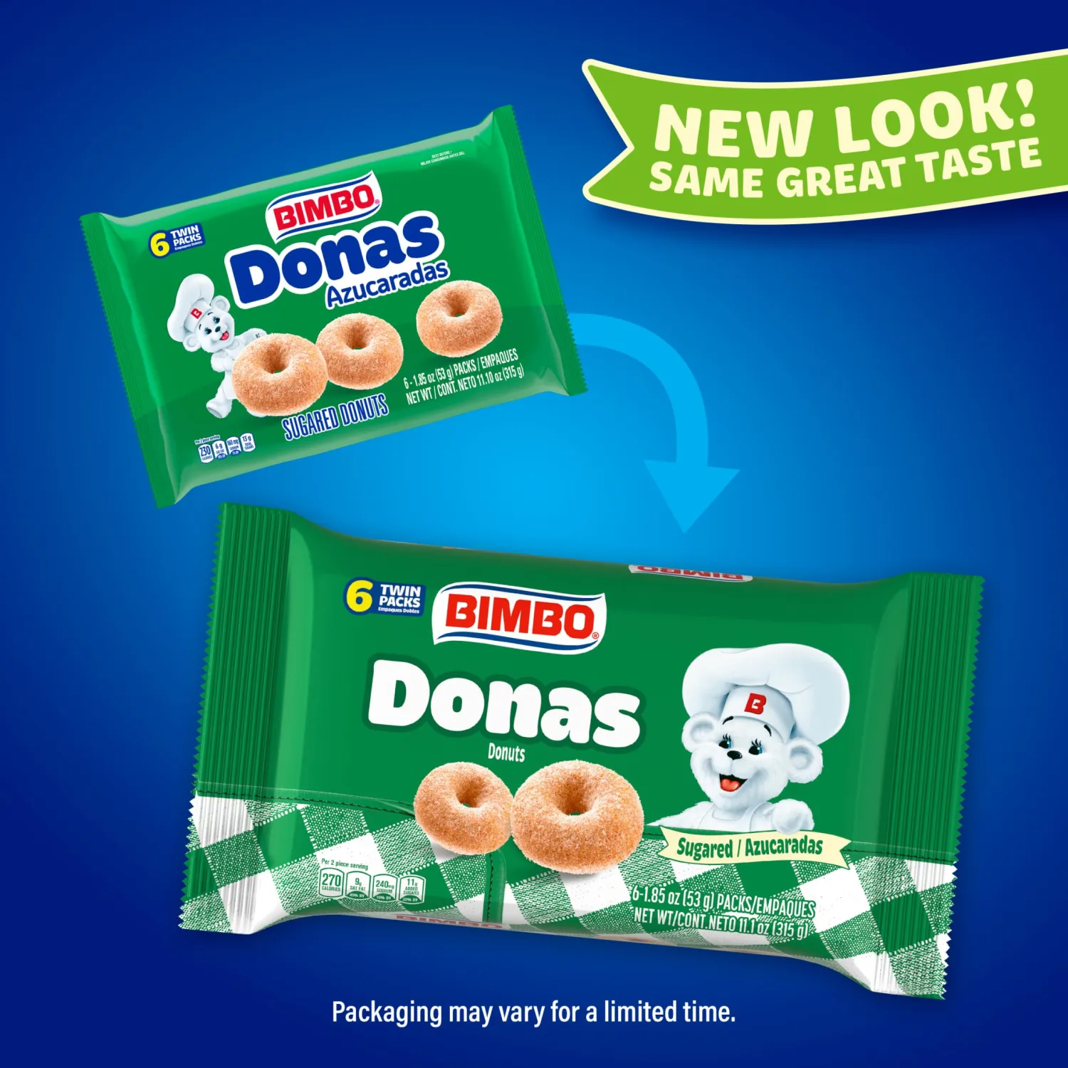 Bimbo Donas Sugared Donuts, 6 twin packs, 11.1 oz