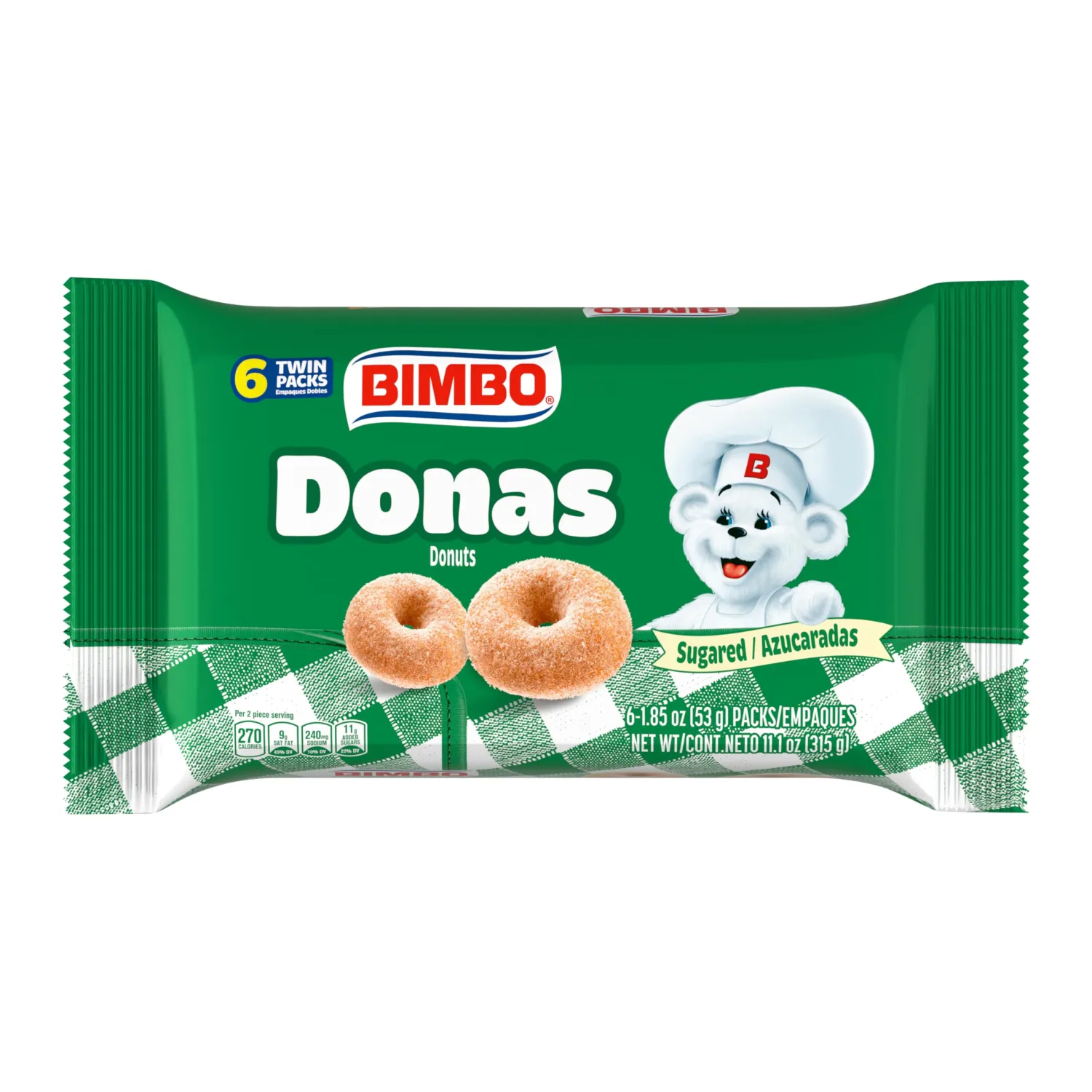 Bimbo Donas Sugared Donuts, 6 twin packs, 11.1 oz