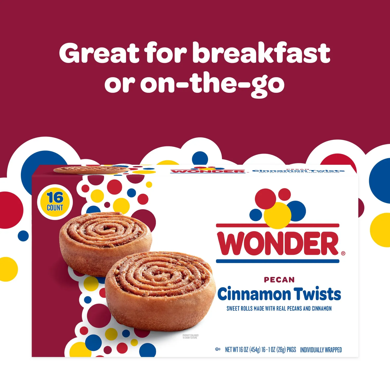Wonder Cinnamon Twist, Individually Wrapped Cinnamon and Pecan Baked Pastry Rolls, 16 oz, 16 Count