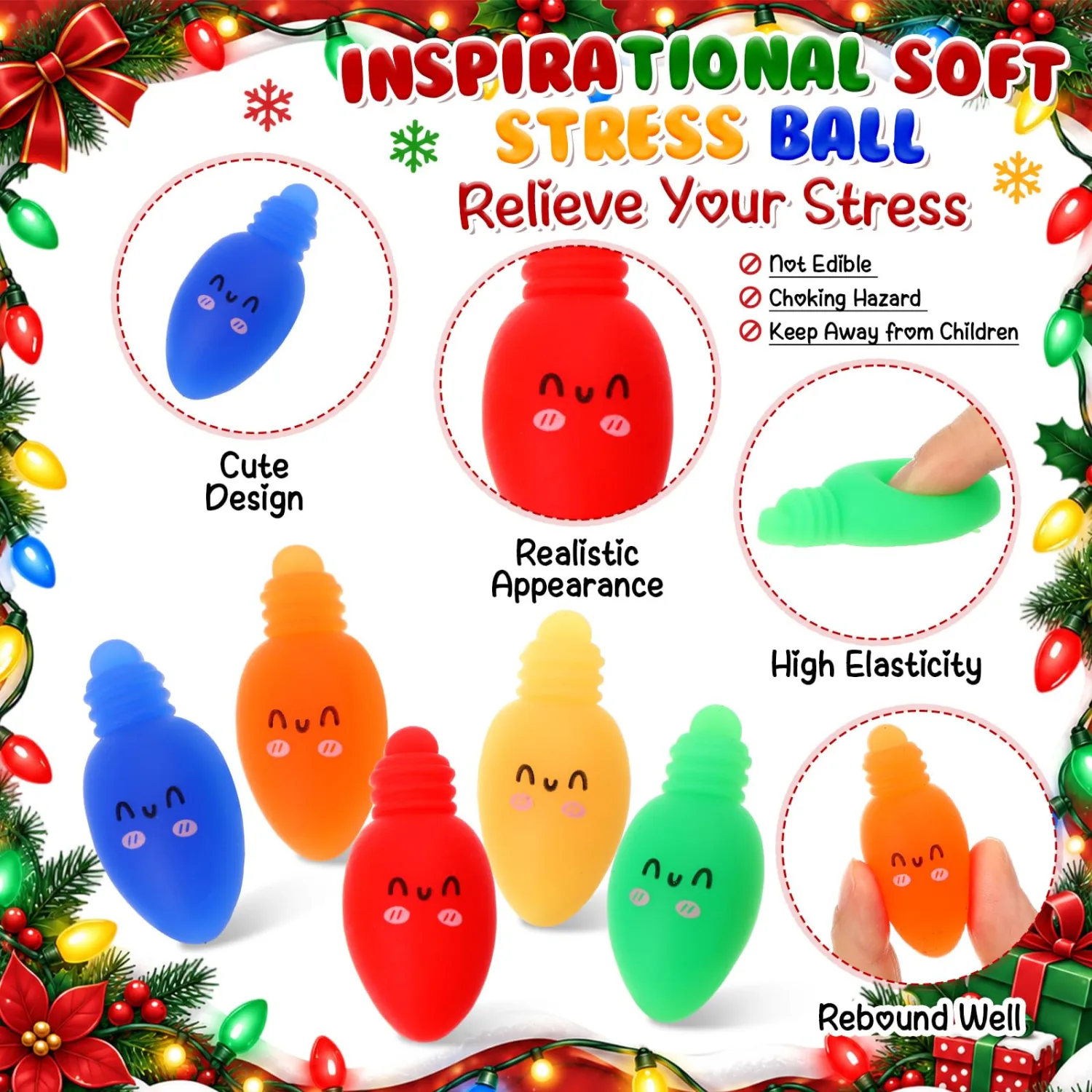 Thenshop 20 Pcs Christmas Light Bulb Soft Ball Bulk 5 Colors Party Favors