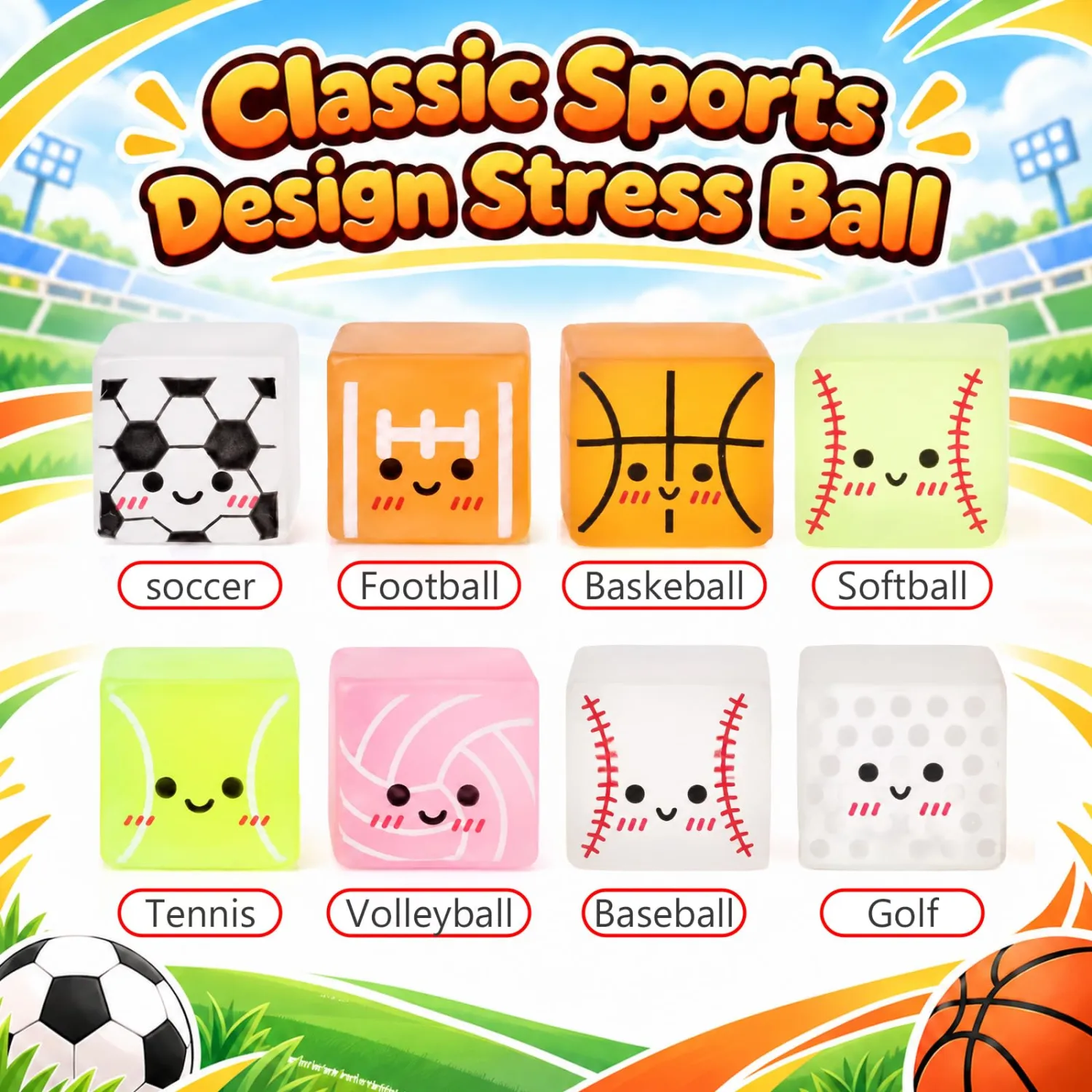 Thenshop 24 Pcs Sports Ball Ice Cube 8 Style