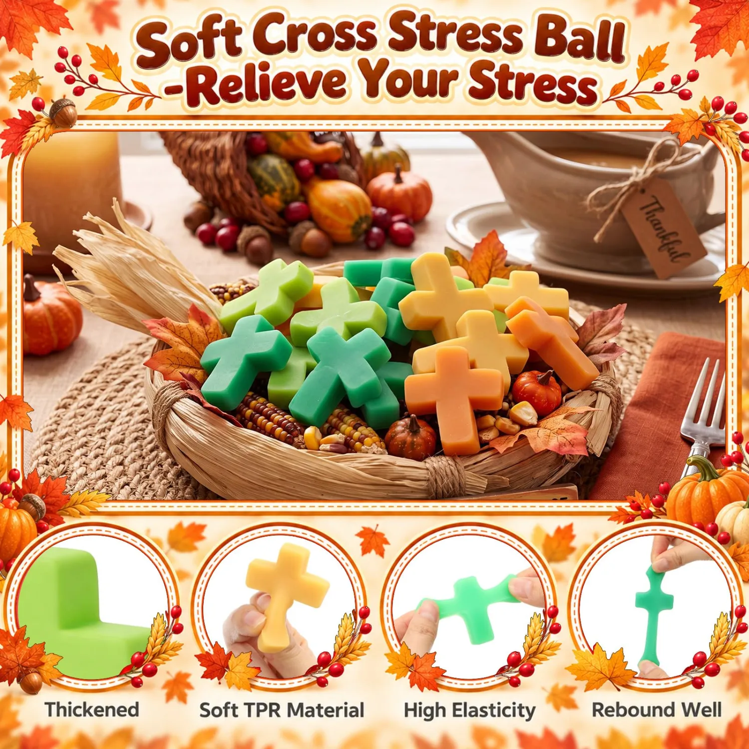 Thenshop 24 Pcs Thanksgiving Fall Cross Fidget Relief Favor for Party