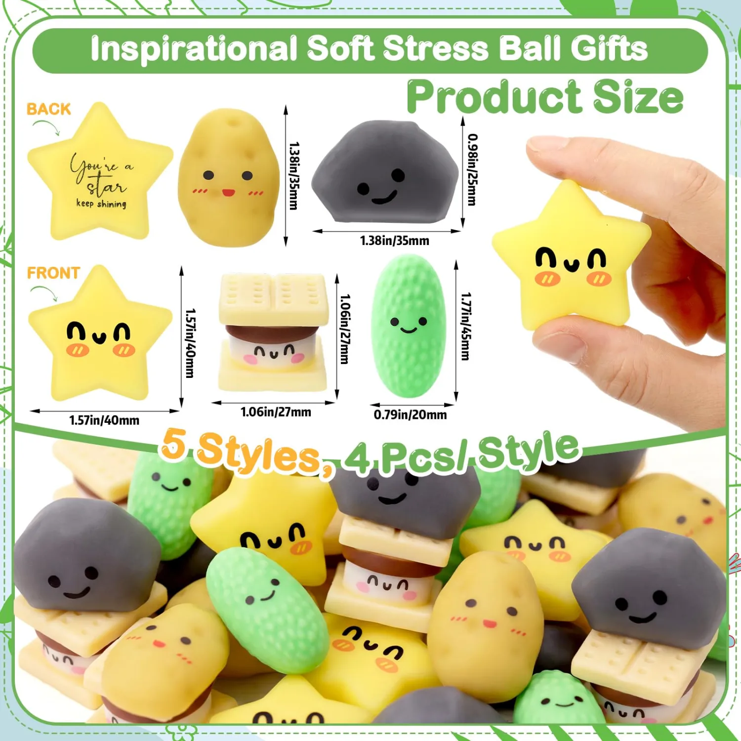 Thenshop 20 Pcs Appreciation Gifts Soft Balls Bulk Mixed 5 Styles