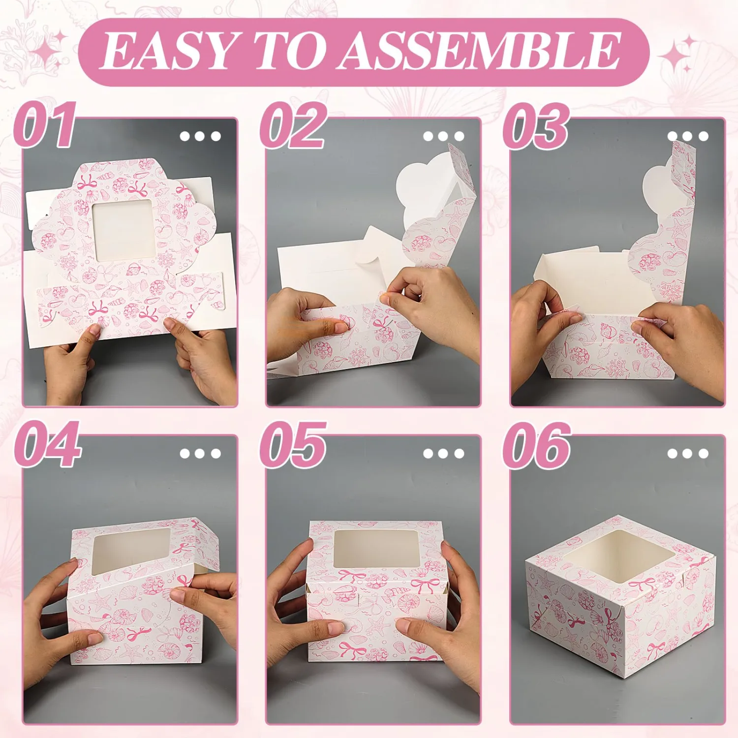 50 Pack Pink Seashell Cookie Boxes with Window