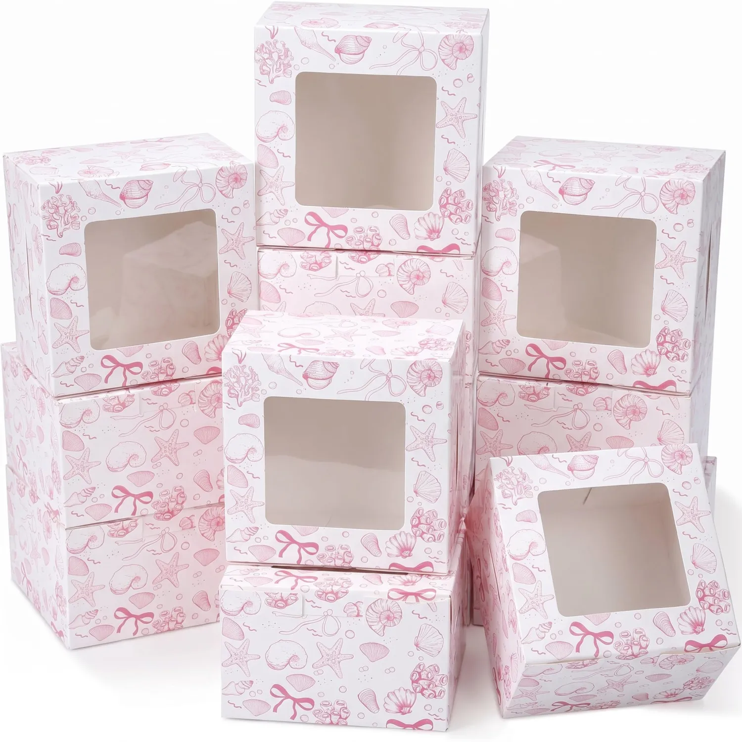 50 Pack Pink Seashell Cookie Boxes with Window