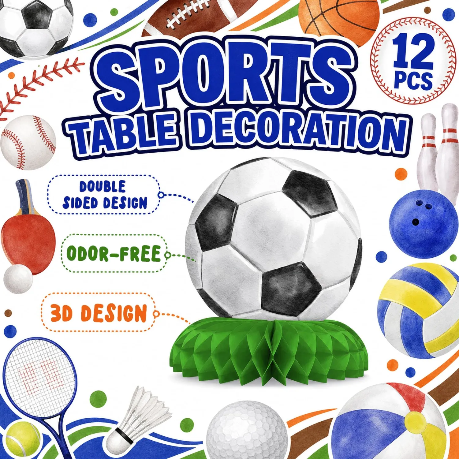 Sports Party Decorations Honeycomb Centerpieces for Kids Birthday Decor