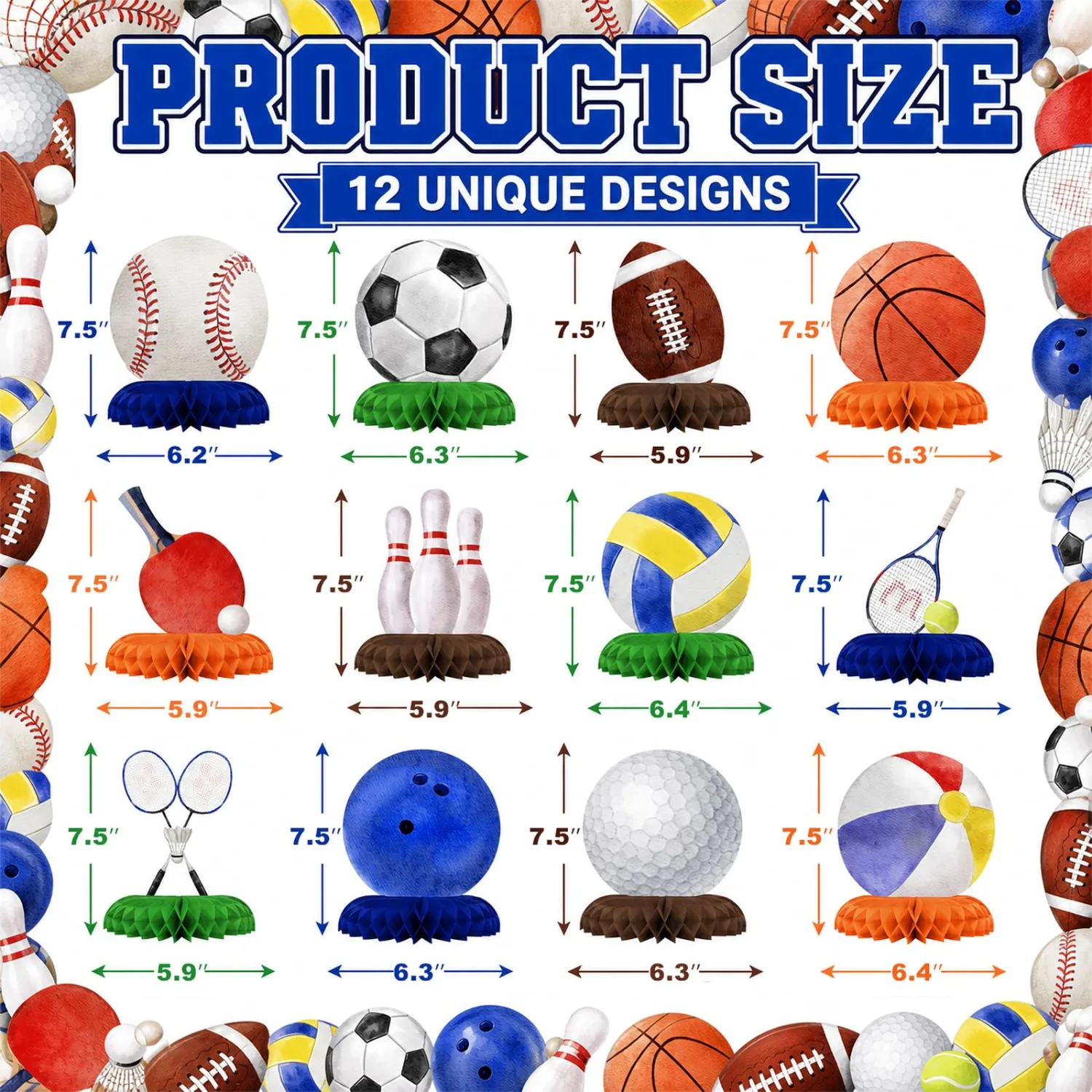 Sports Party Decorations Honeycomb Centerpieces for Kids Birthday Decor