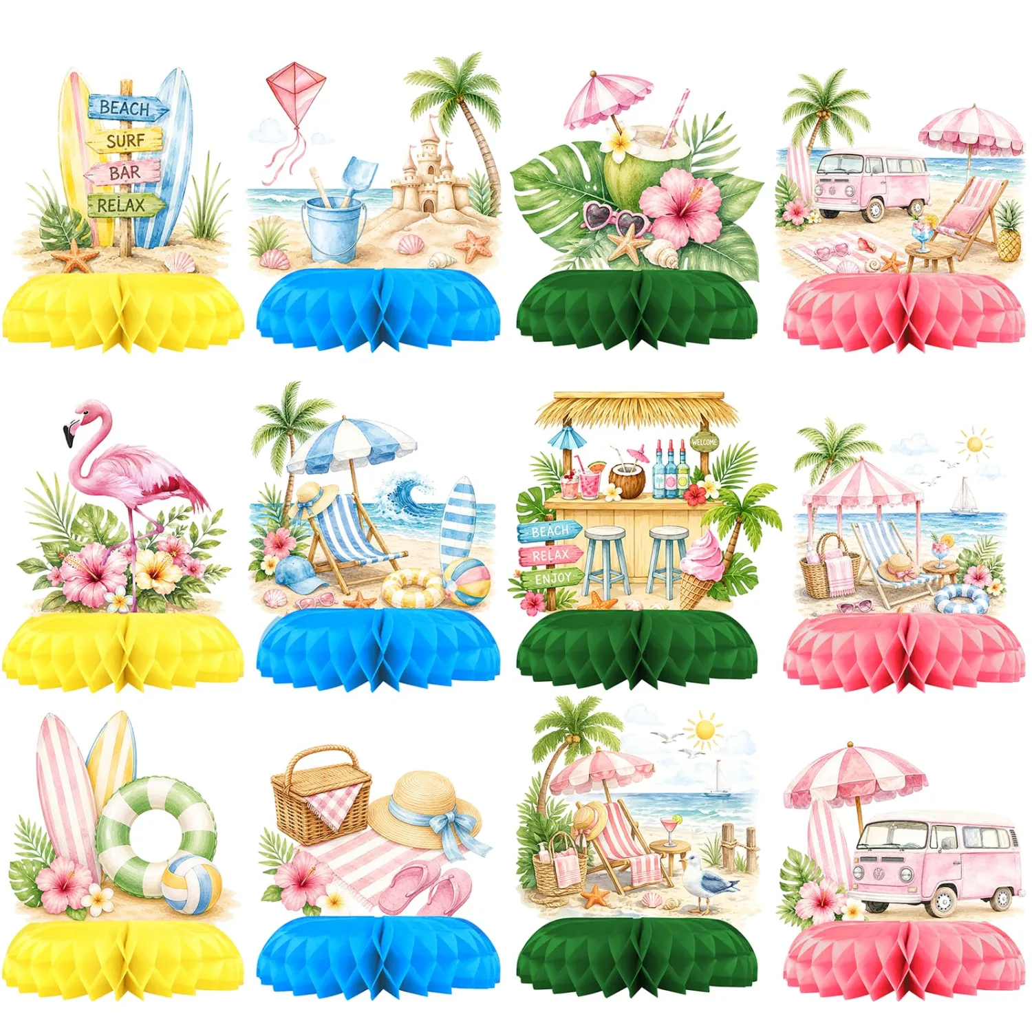 Beach Party Decorations Honeycomb Centerpieces for Summer Birthday