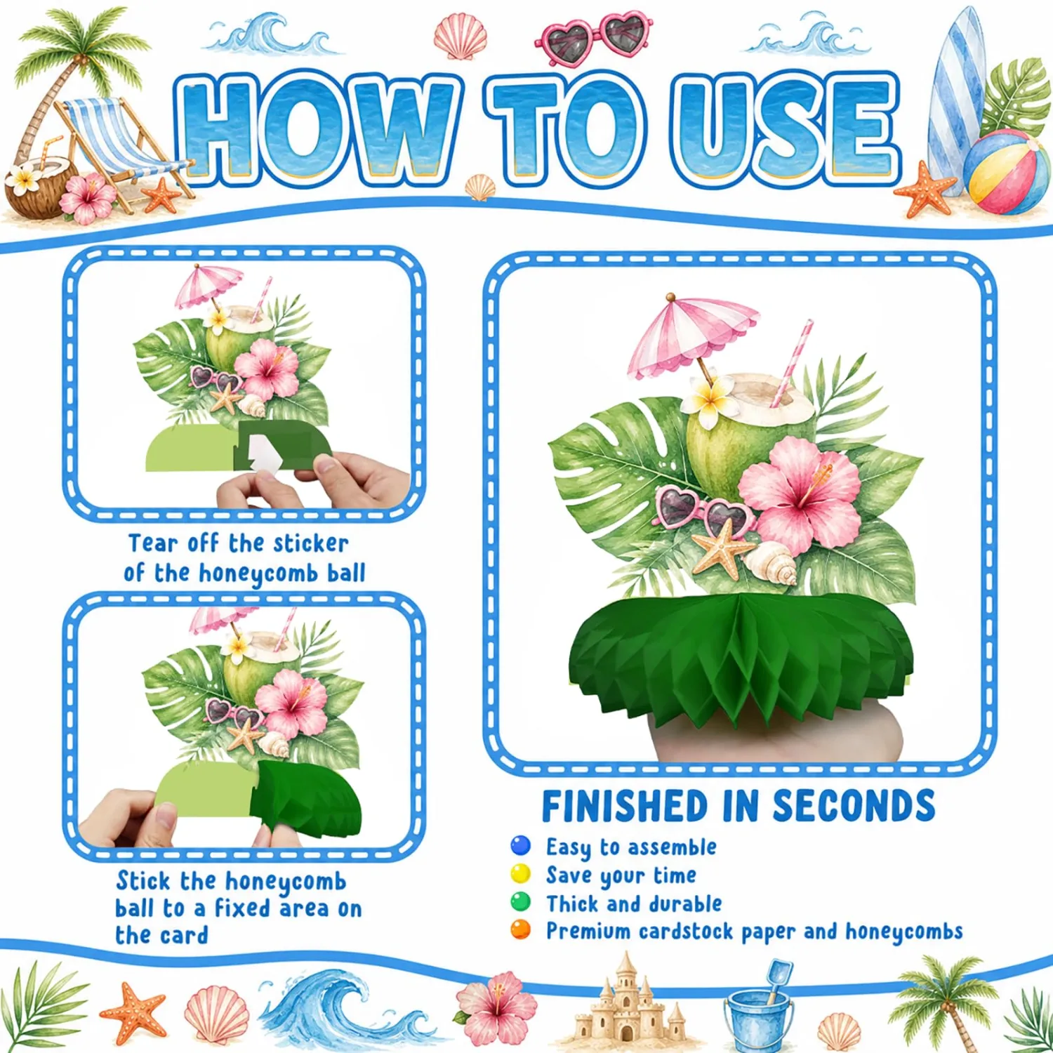 Beach Party Decorations Honeycomb Centerpieces for Summer Birthday