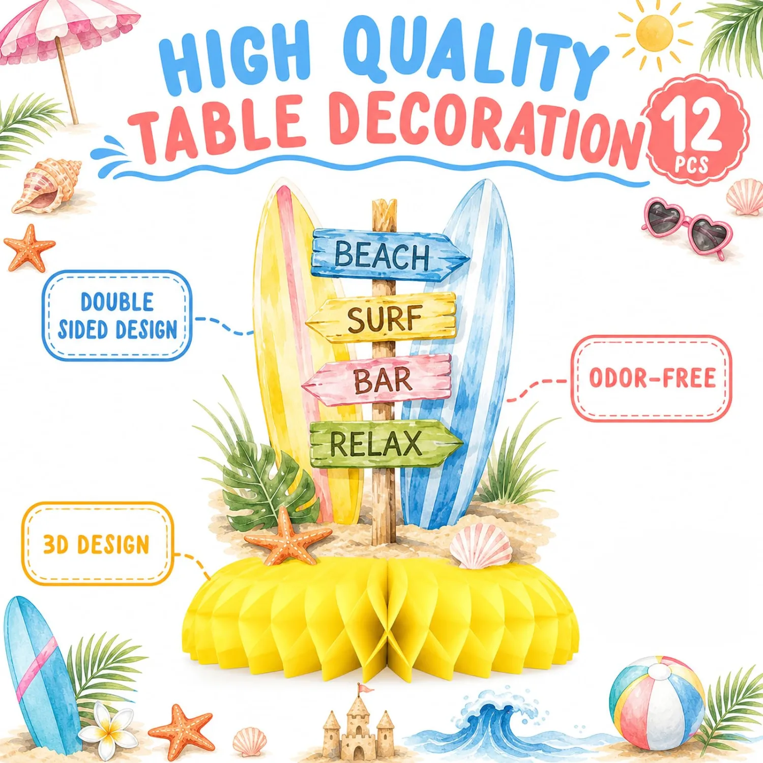Beach Party Decorations Honeycomb Centerpieces for Summer Birthday