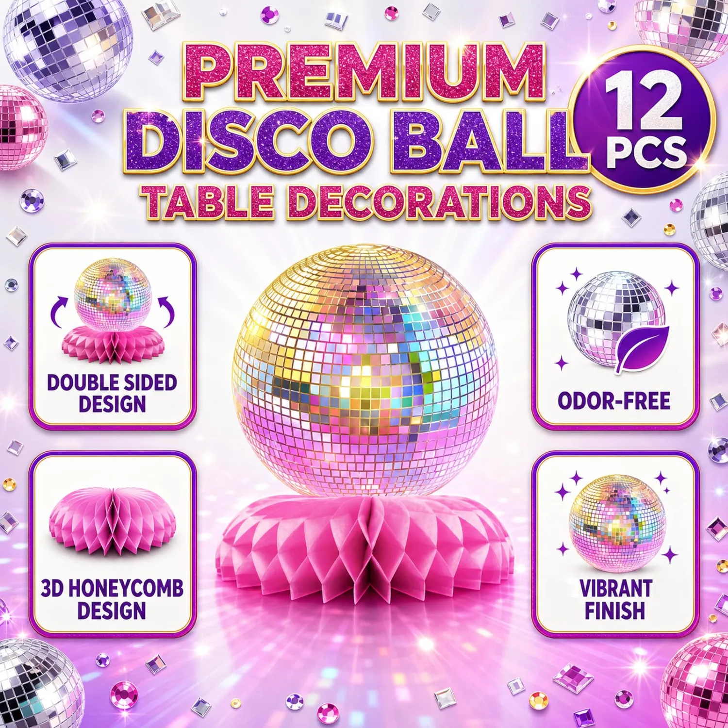 Disco Ball Honeycomb Centerpieces for Disco Party Decorations