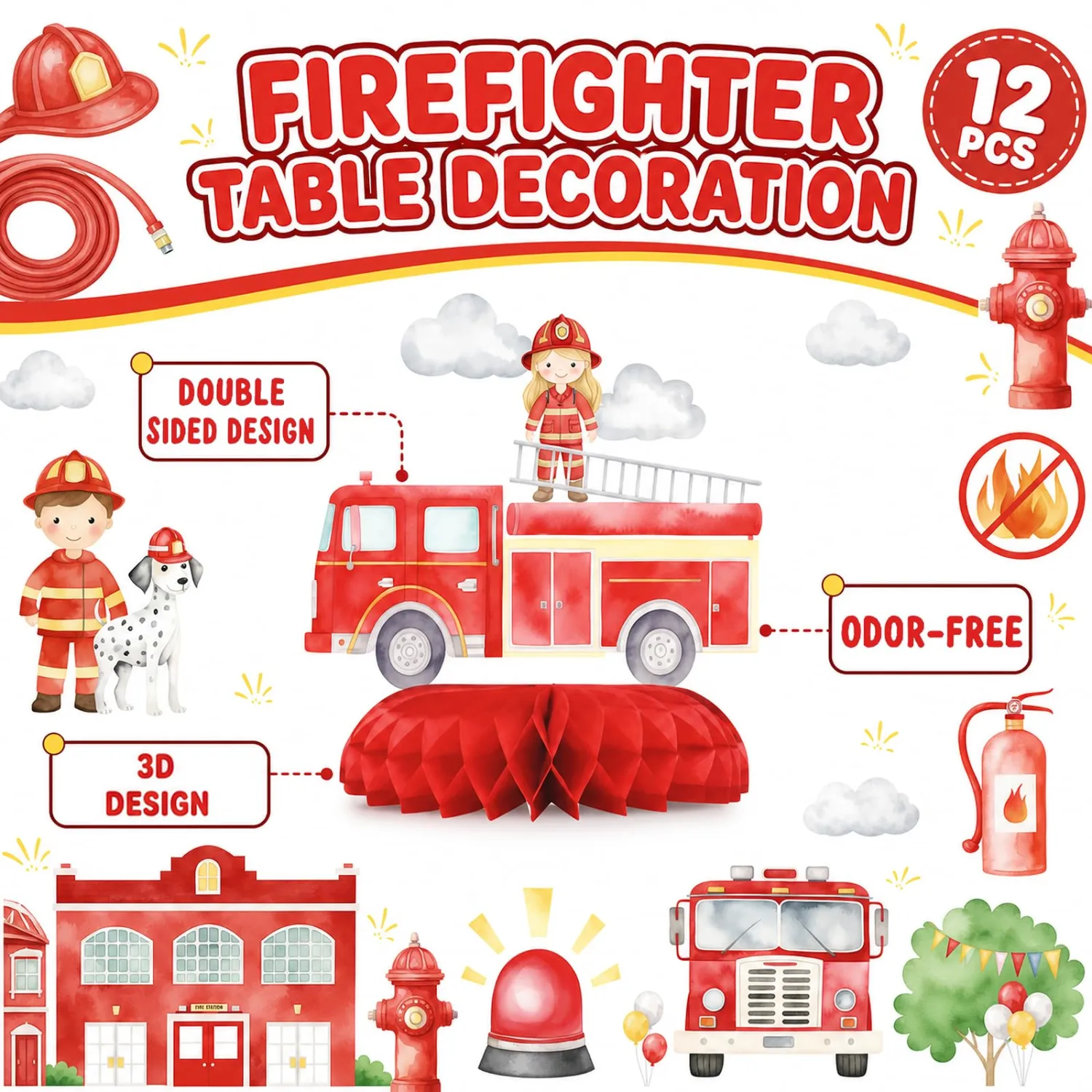Fire Truck Party Decorations Honeycomb Centerpieces for Kids Birthday