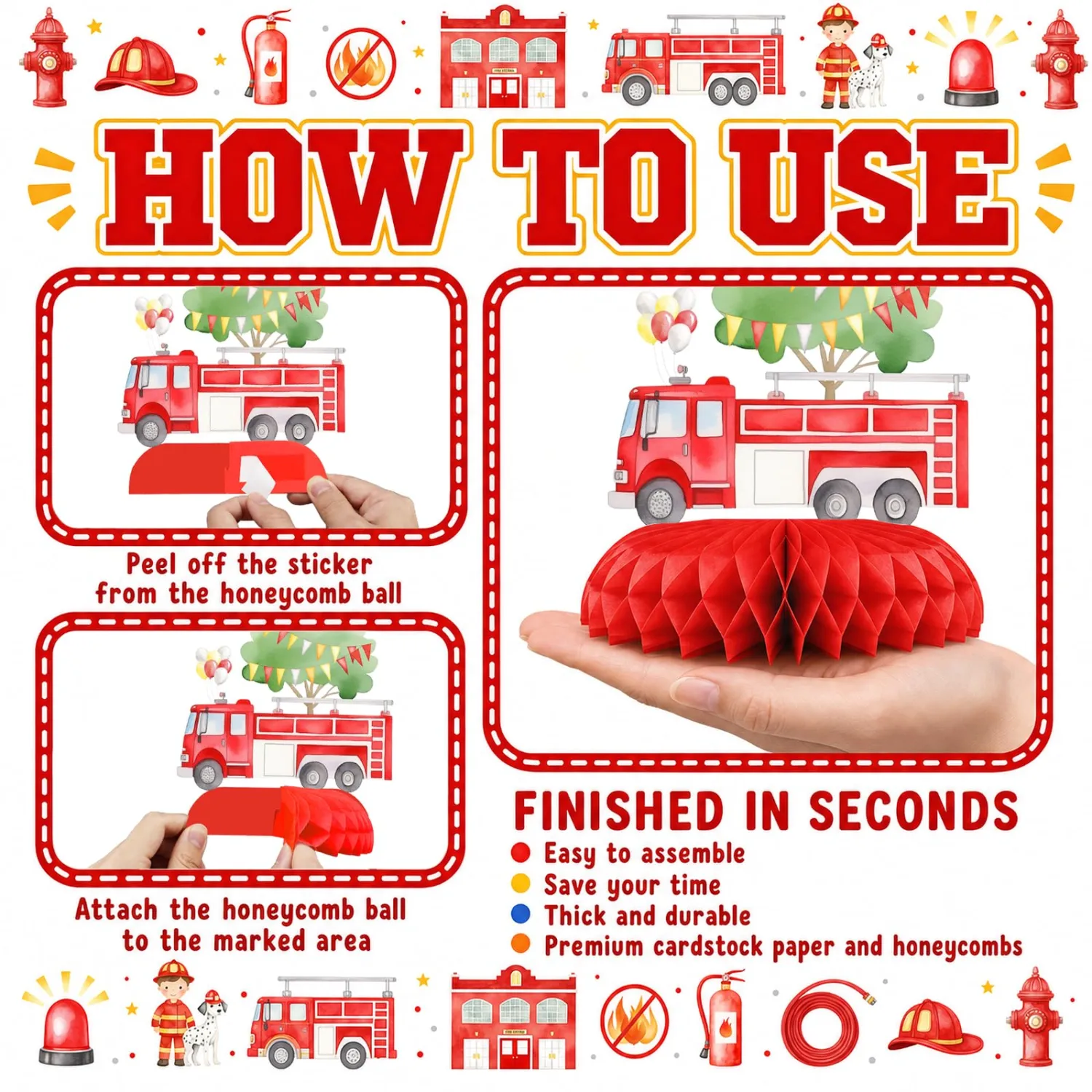 Fire Truck Party Decorations Honeycomb Centerpieces for Kids Birthday