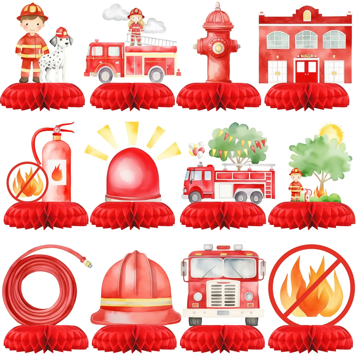 Fire Truck Party Decorations Honeycomb Centerpieces for Kids Birthday